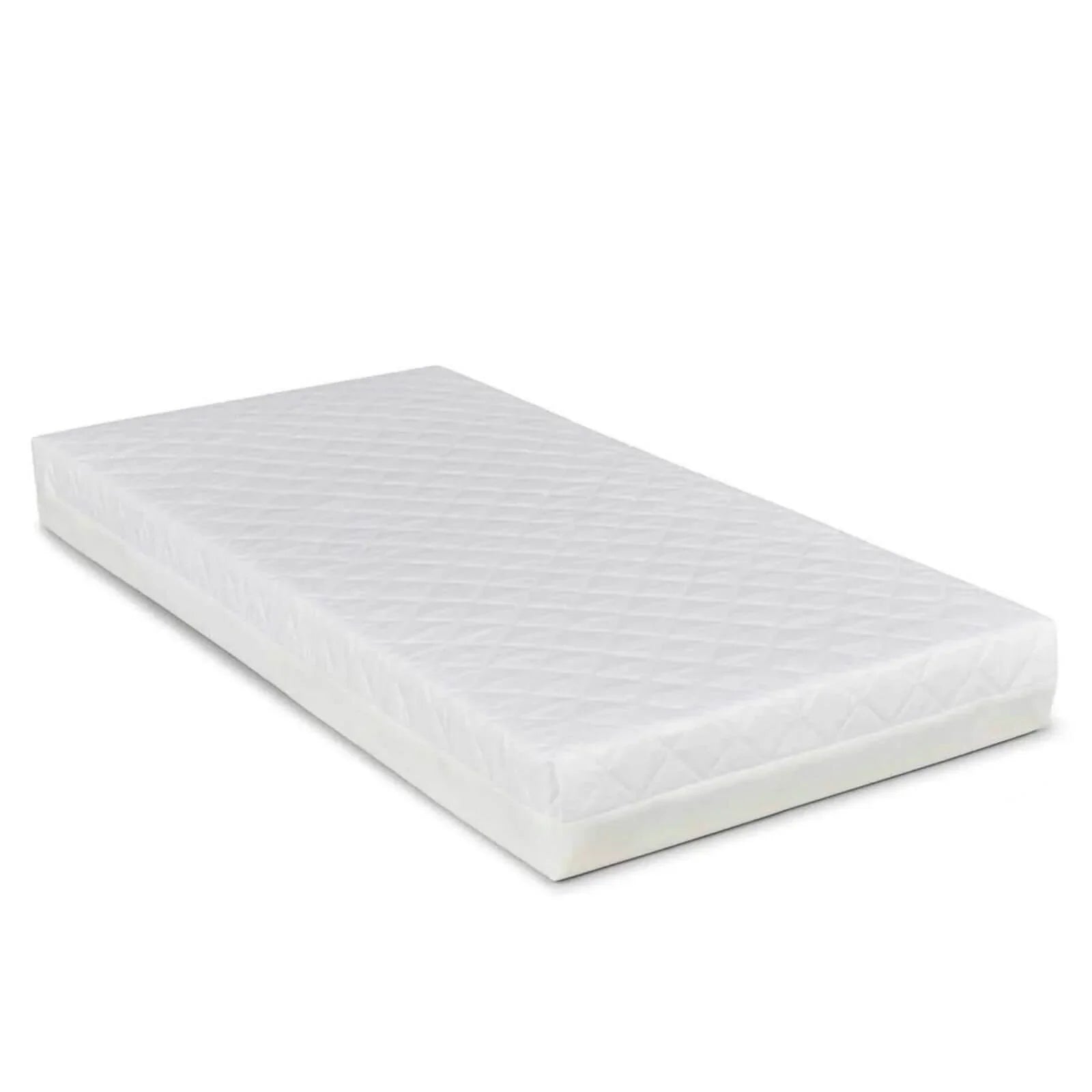 White quilted sprung mattress for mini cot bed, padded rectangular shape