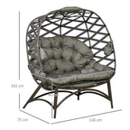 2-seat egg chair with gray padded cushion and dark sand-brown metal lattice back