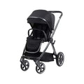 Carbonite single stroller with dark seat, extendable canopy, and front wheels