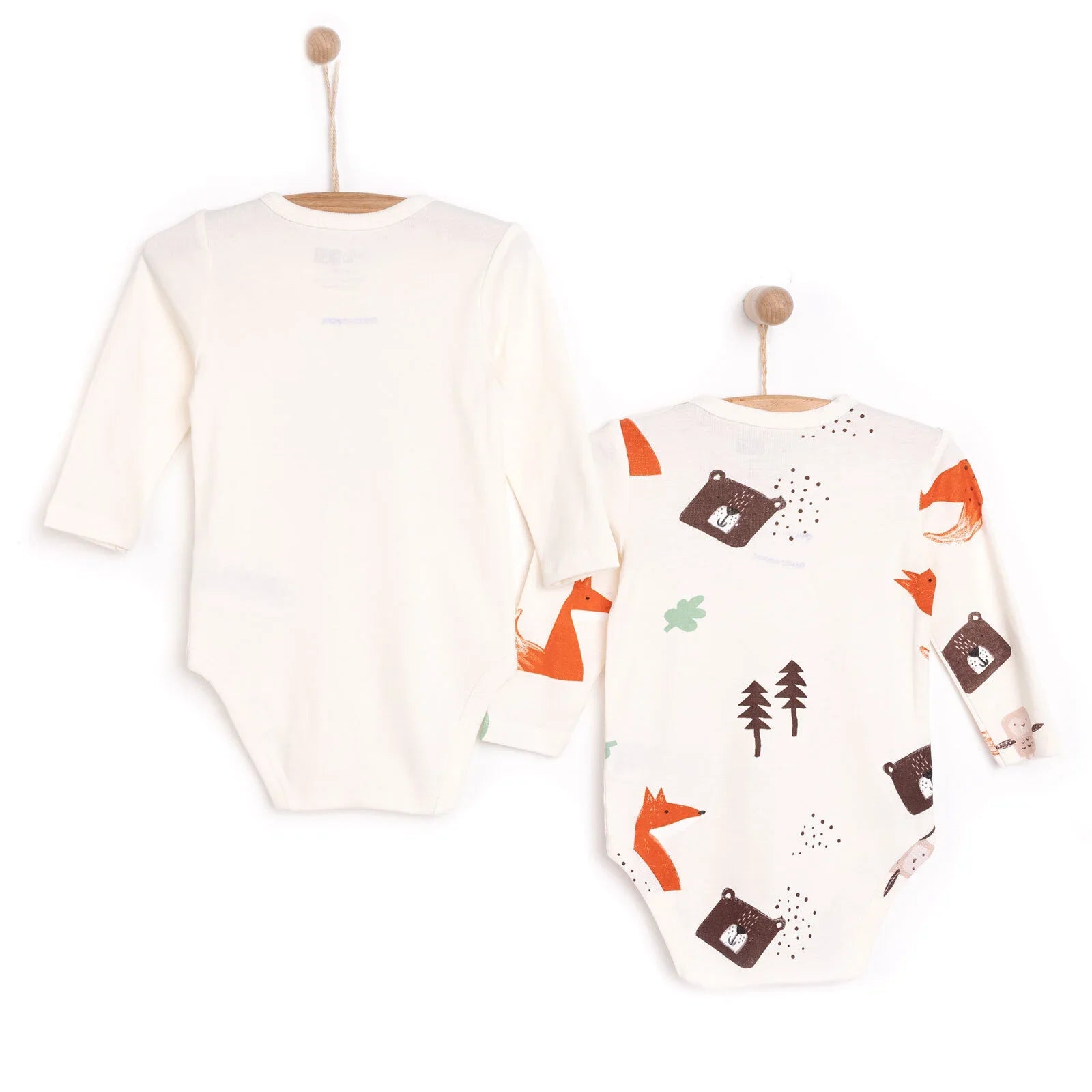 HelloBaby Boy 2-Pack Long Sleeve Bodysuit - Beige