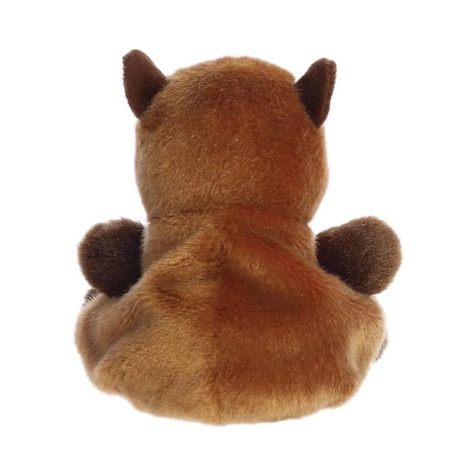 Capybara plush toy back view with tan fur and dark feet, 12 cm