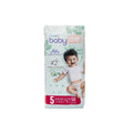 Baby me junior nappies pack, size 5, 50 count, front view with baby graphics