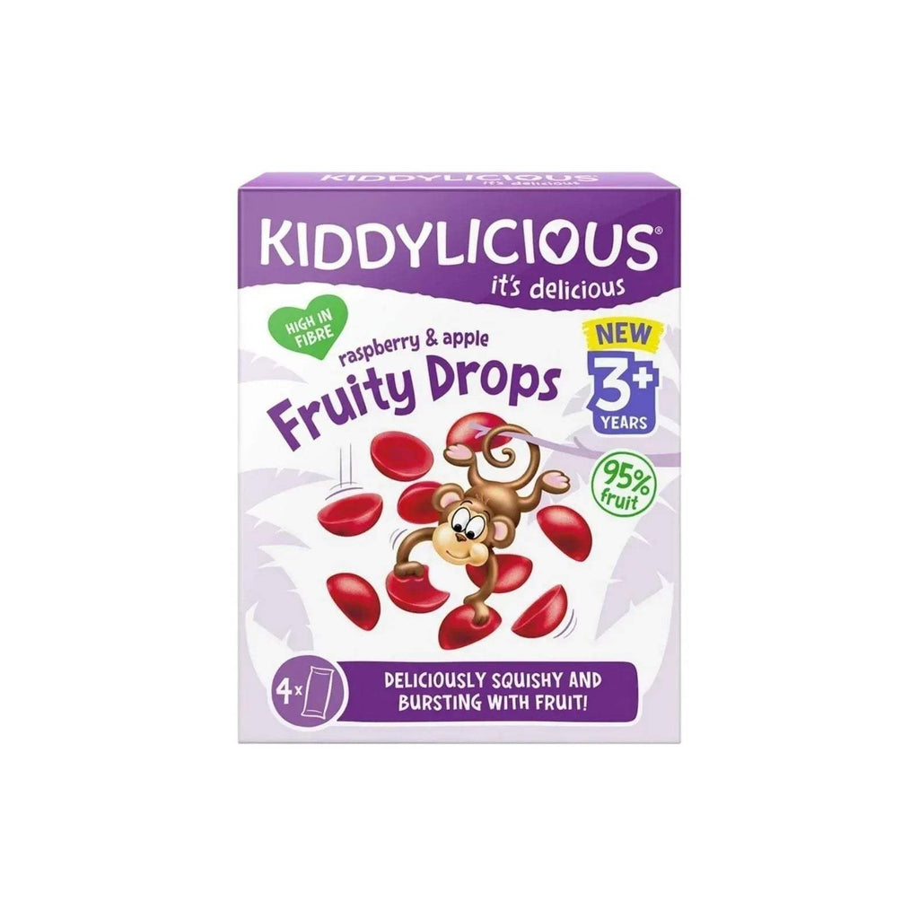 Fruity drops candy box for 3+ years, raspberry and apple flavor, 4x16g pack