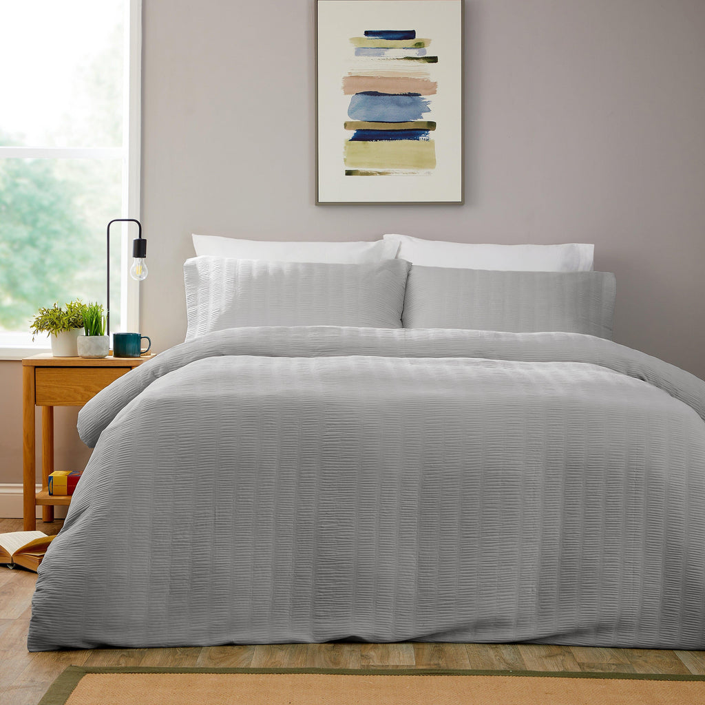 Belgravia Grey Microfibre Duvet Cover Set with Pillowcases Soft Easy Care Modern Quilt Bedding Bed Linen Set