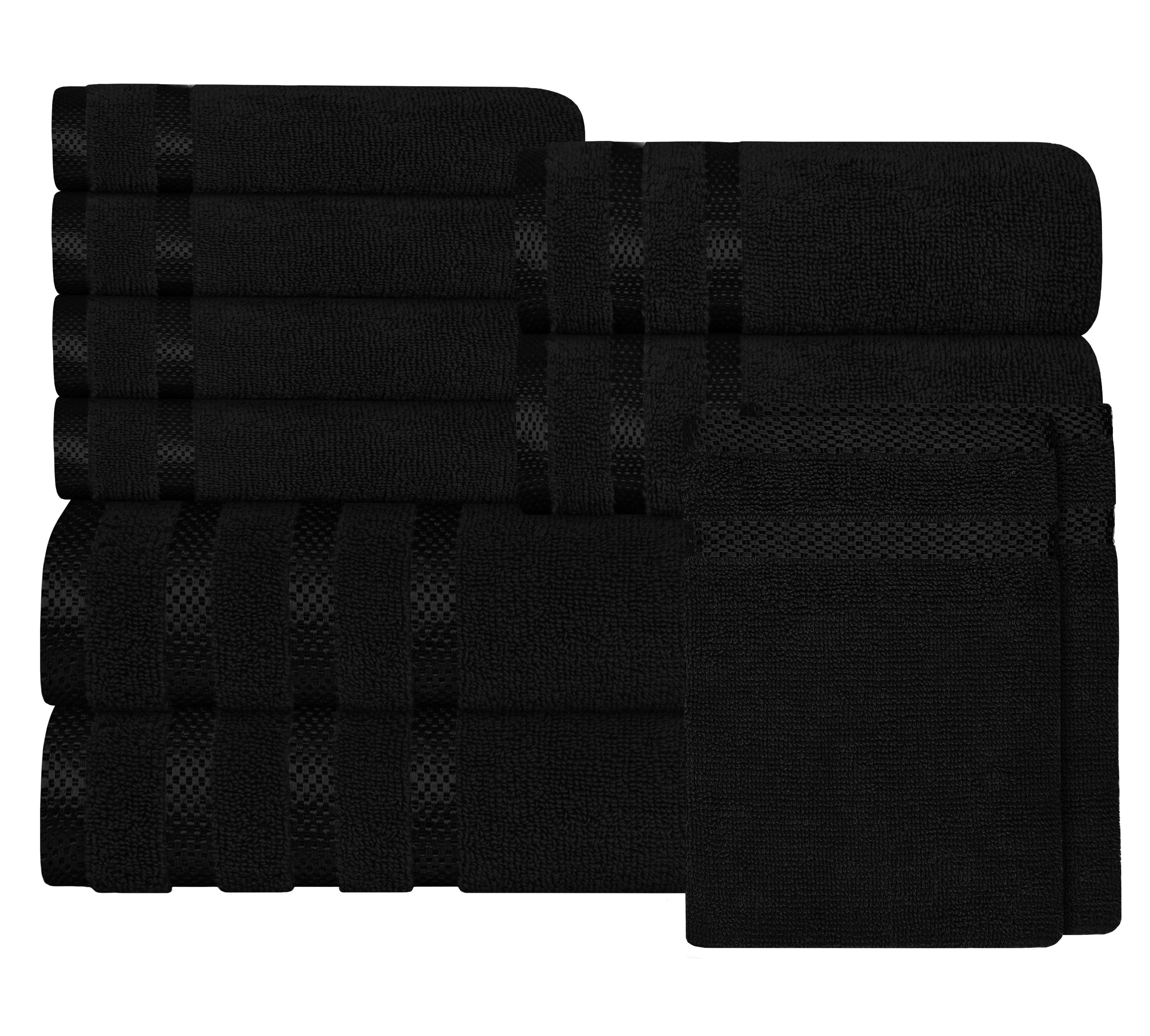 Belmont Viscose Stripe Black Towels 100% Cotton Hotel Quality Super Absorbent 10 Piece Bale Set, 4 Hand Towel & 12 Face Cloths
