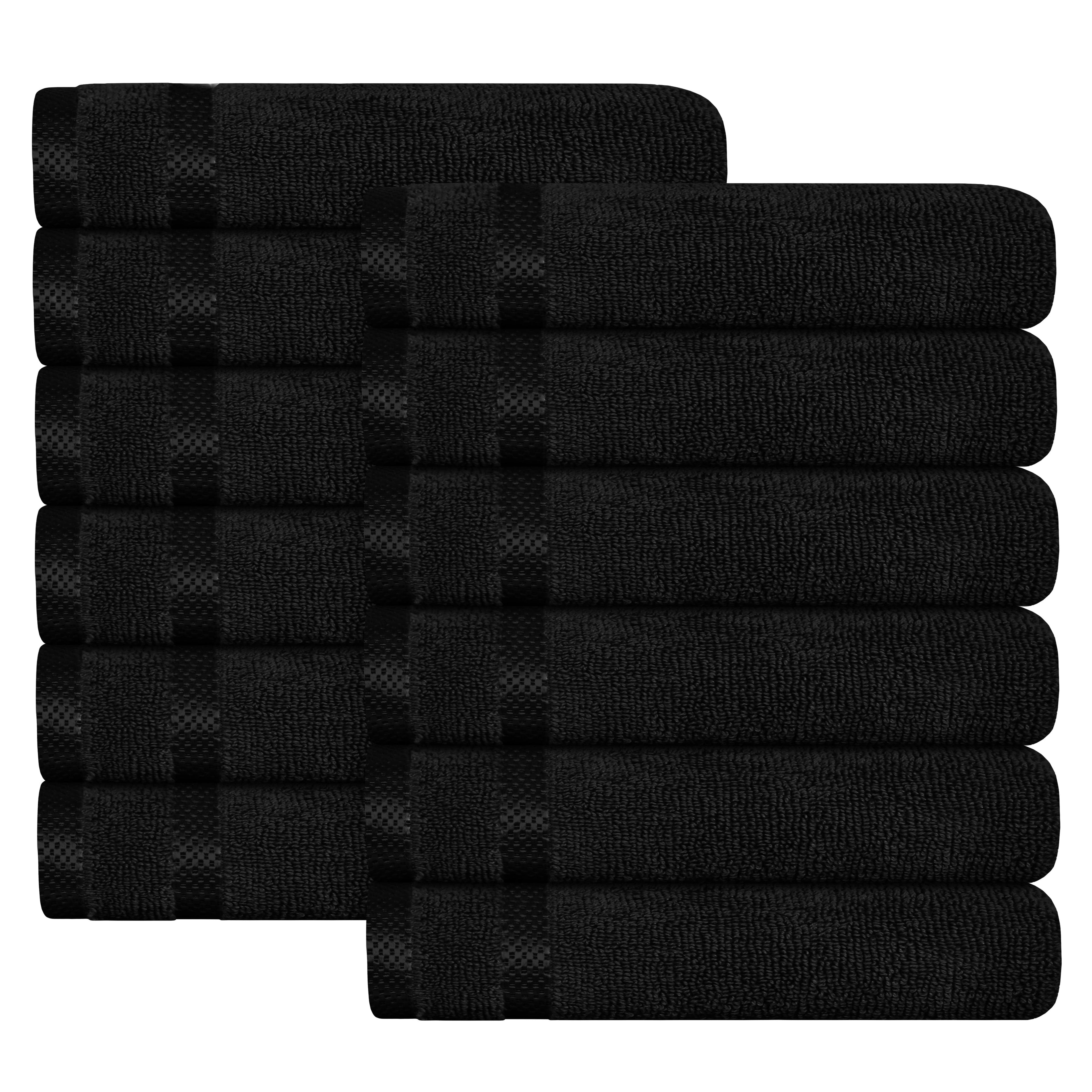 Belmont Viscose Stripe Black Towels 100% Cotton Hotel Quality Super Absorbent 10 Piece Bale Set, 4 Hand Towel & 12 Face Cloths