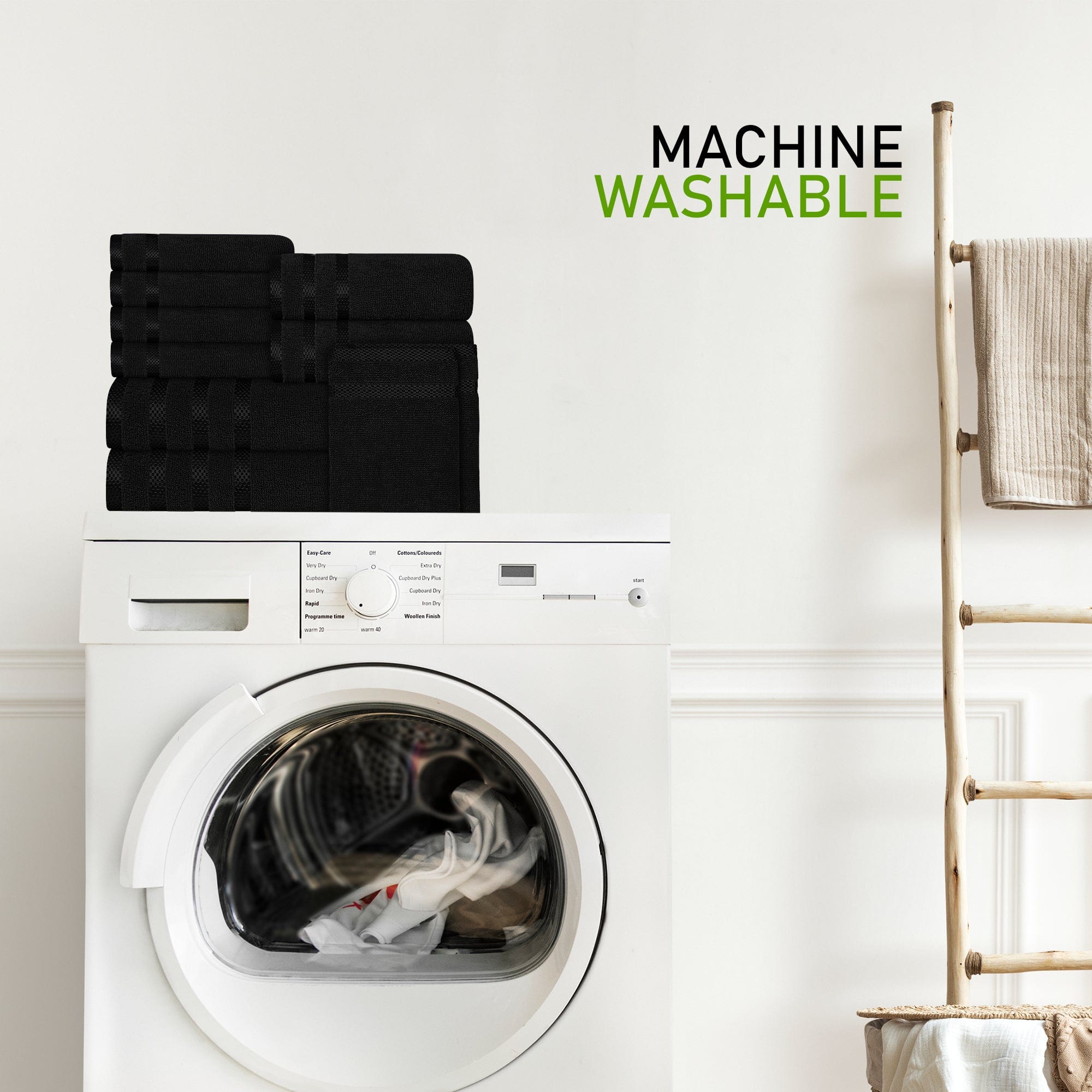 Belmont Viscose Stripe Black Towels 100% Cotton Hotel Quality Super Absorbent 10 Piece Bale Set, 4 Hand Towel & 12 Face Cloths