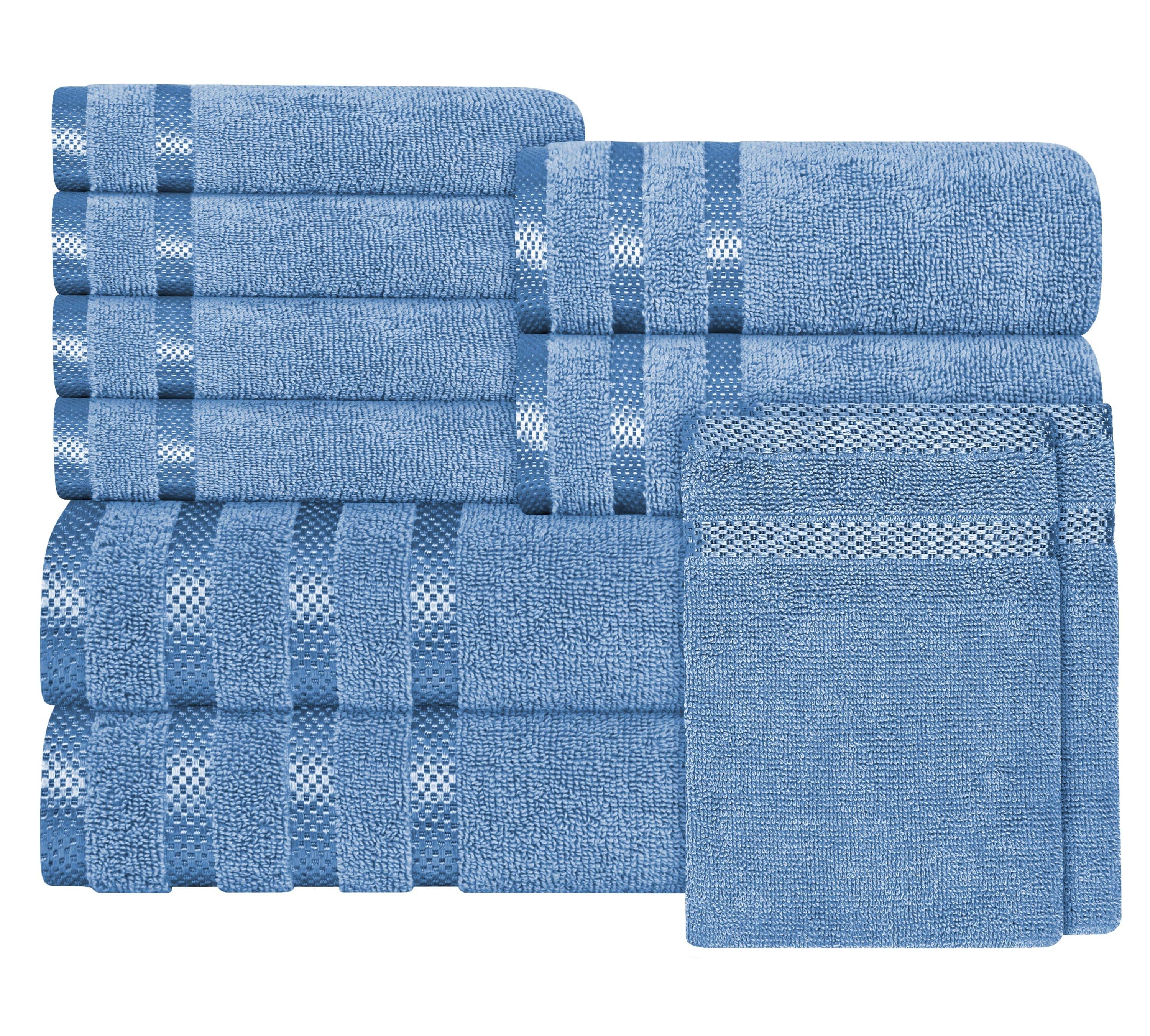 Belmont Viscose Stripe Blue Towels 100% Cotton Hotel Quality Super Absorbent 10 Piece Bale Set, 4 Hand Towel & 12 Face Cloths
