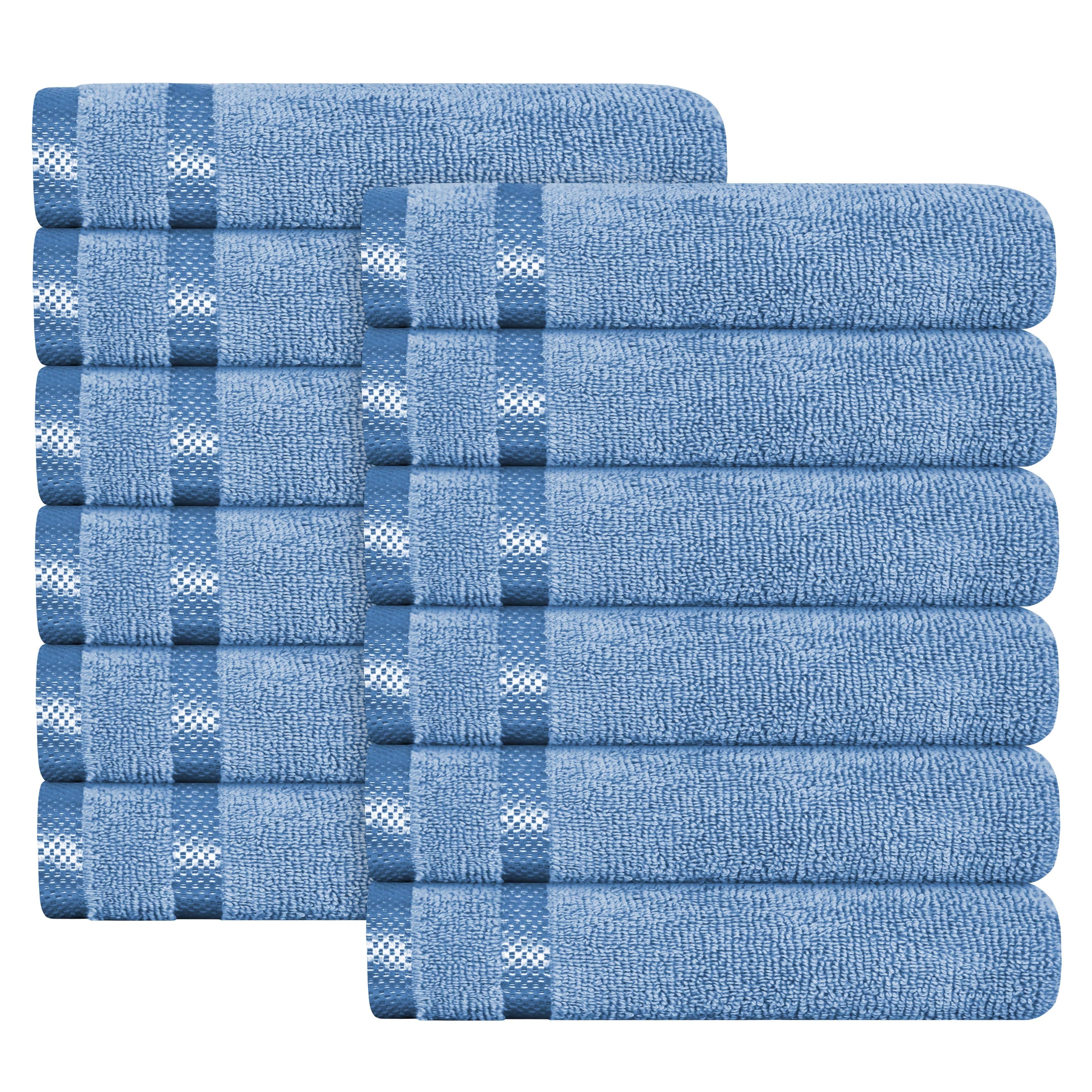 Belmont Viscose Stripe Blue Towels 100% Cotton Hotel Quality Super Absorbent 10 Piece Bale Set, 4 Hand Towel & 12 Face Cloths