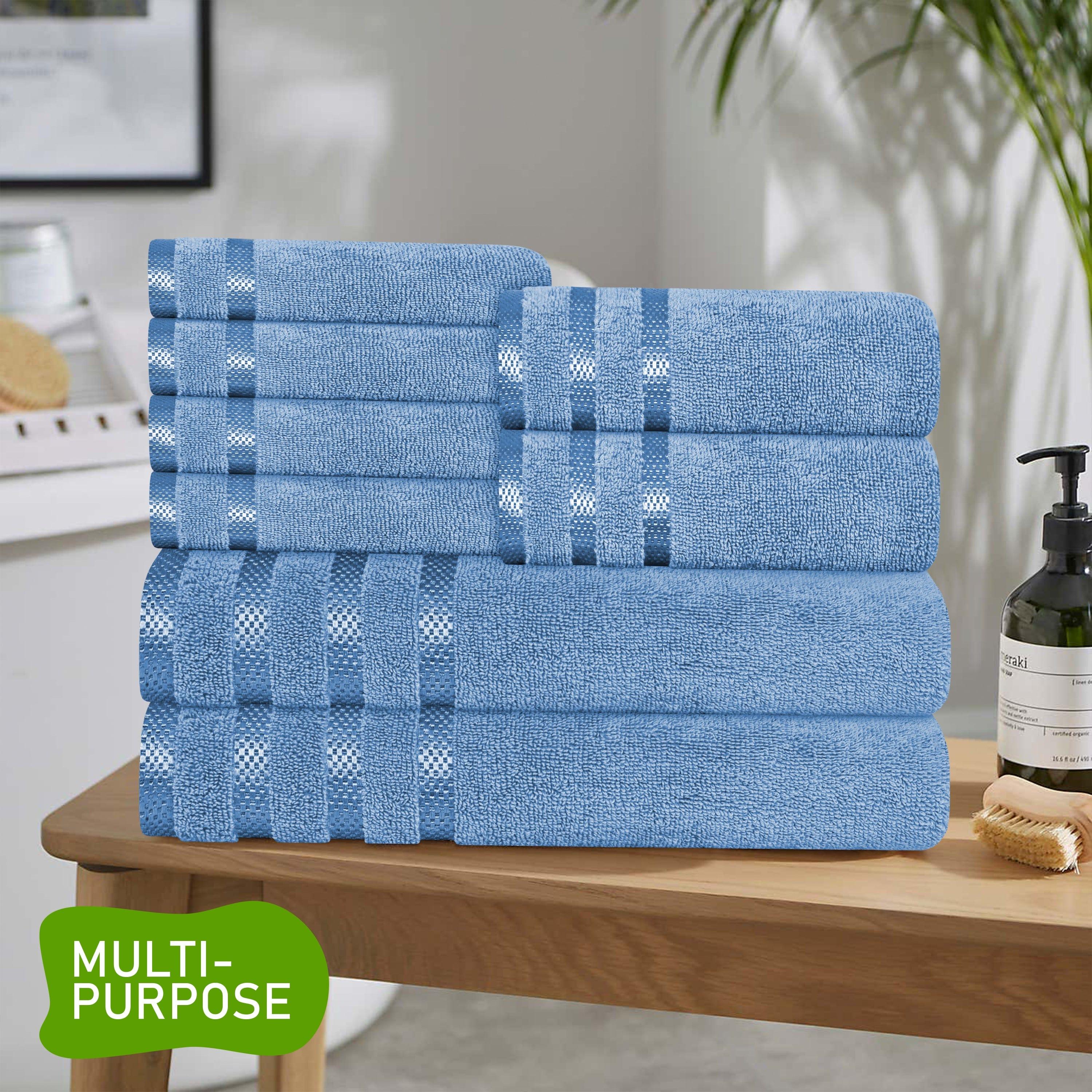 Belmont Viscose Stripe Blue Towels 100% Cotton Hotel Quality Super Absorbent 10 Piece Bale Set, 4 Hand Towel & 12 Face Cloths