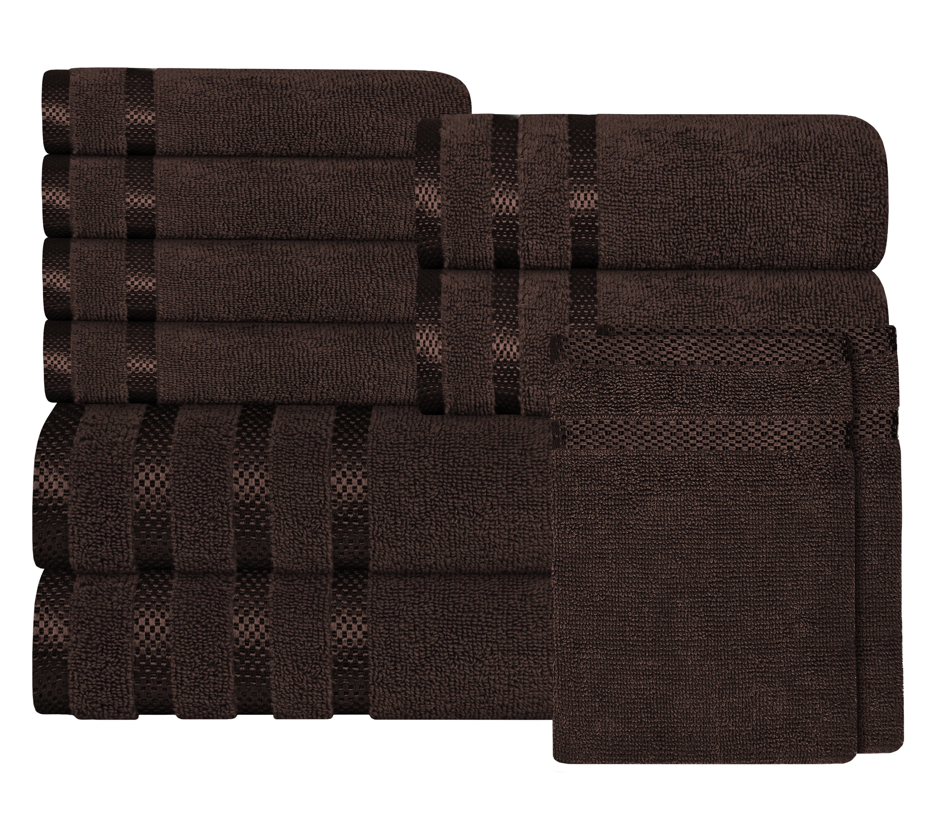 Belmont Viscose Stripe Brown Towels 100% Cotton Hotel Quality Super Absorbent 10 Piece Bale Set, 4 Hand Towel & 12 Face Cloths