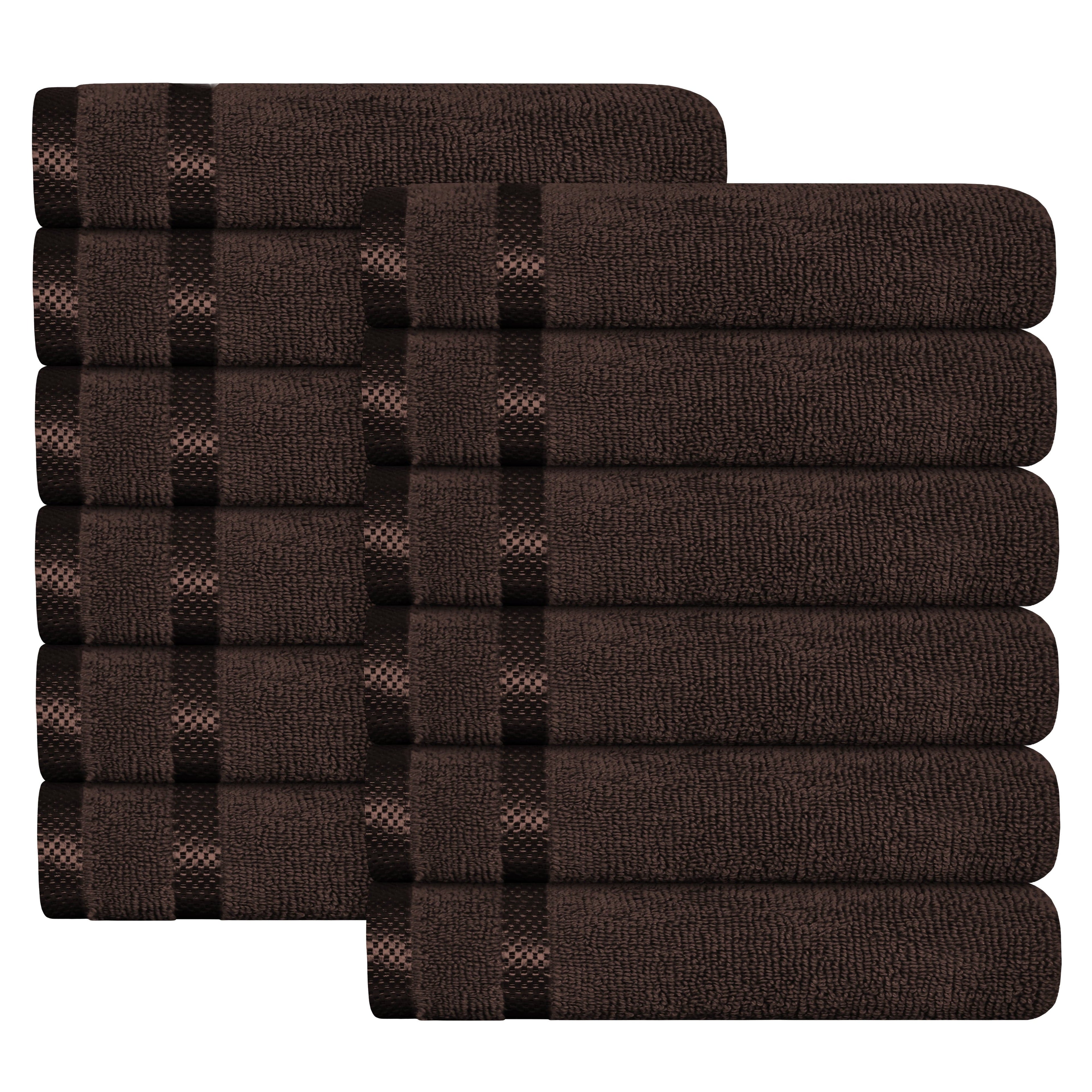 Belmont Viscose Stripe Brown Towels 100% Cotton Hotel Quality Super Absorbent 10 Piece Bale Set, 4 Hand Towel & 12 Face Cloths