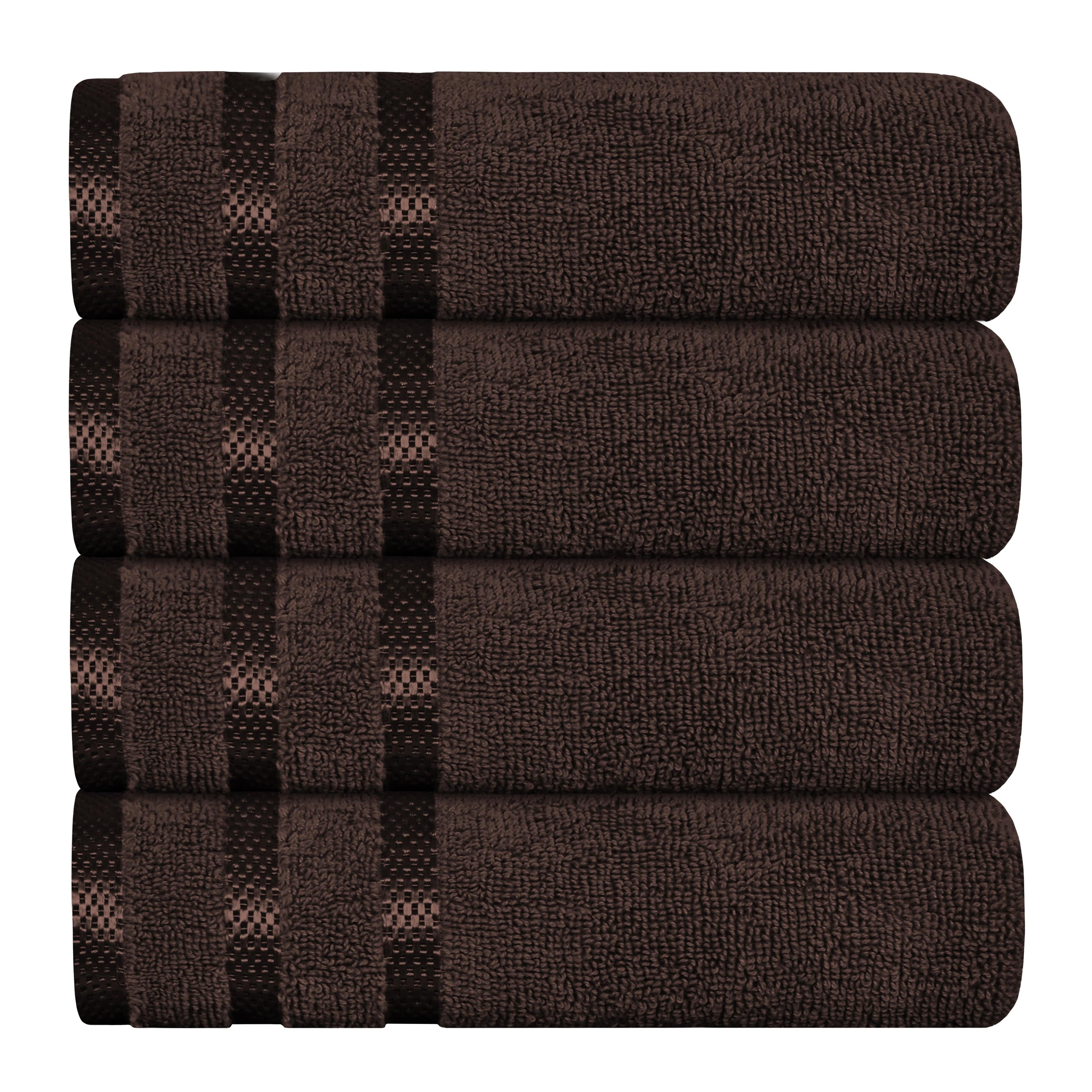 Belmont Viscose Stripe Brown Towels 100% Cotton Hotel Quality Super Absorbent 10 Piece Bale Set, 4 Hand Towel & 12 Face Cloths