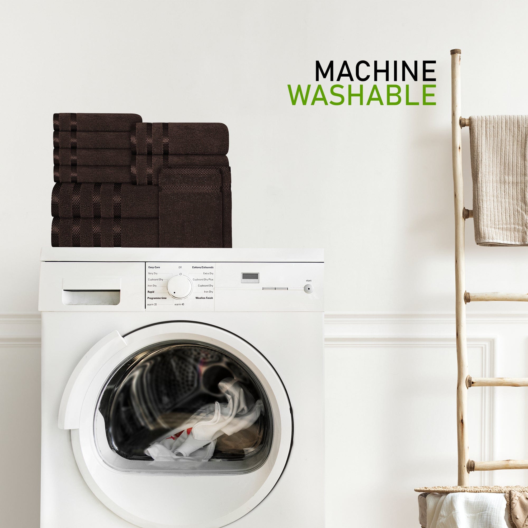 Belmont Viscose Stripe Brown Towels 100% Cotton Hotel Quality Super Absorbent 10 Piece Bale Set, 4 Hand Towel & 12 Face Cloths