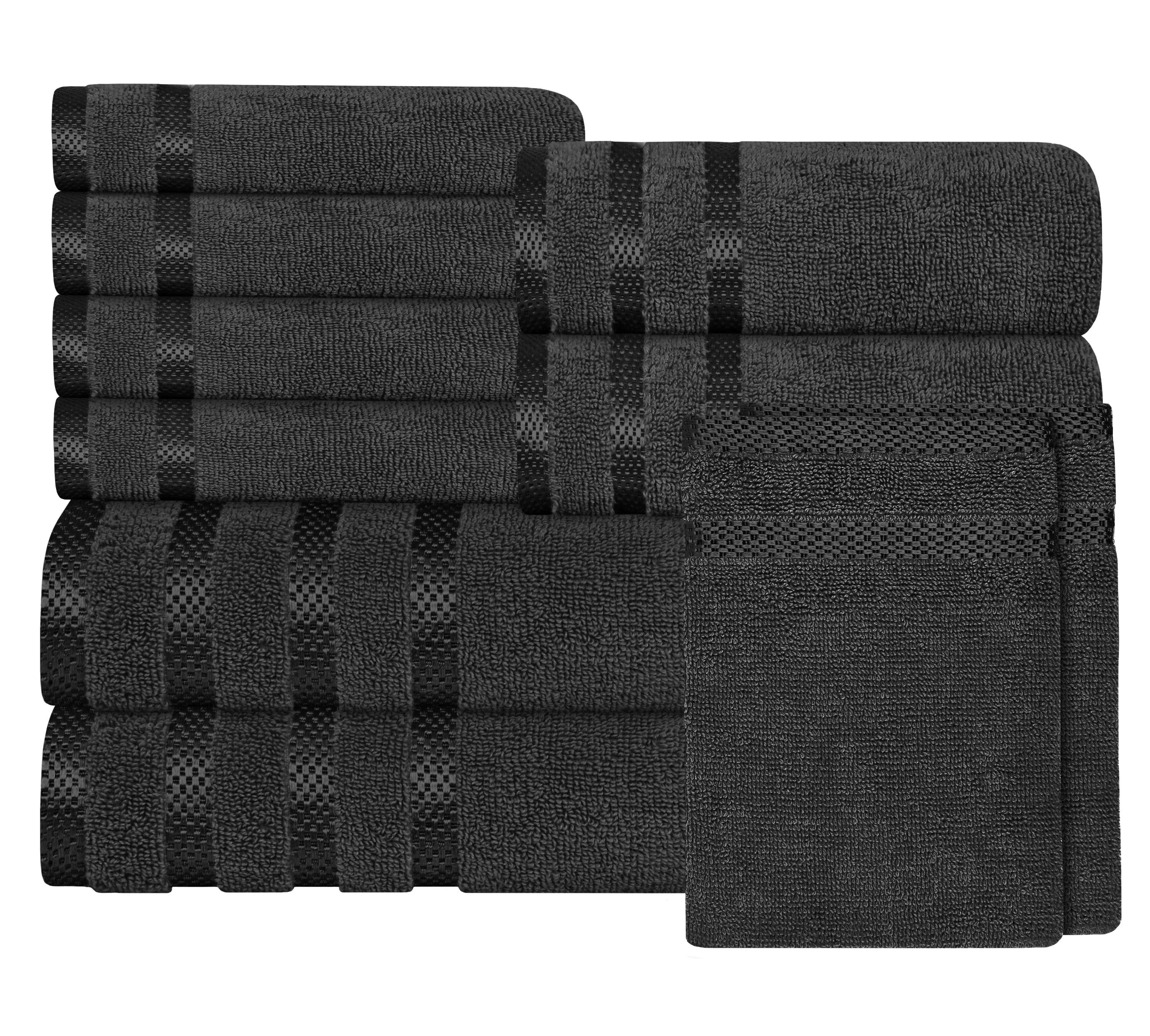 Belmont Viscose Stripe Grey Towels 100% Cotton Hotel Quality Super Absorbent 10 Piece Bale Set, 4 Hand Towel & 12 Face Cloths