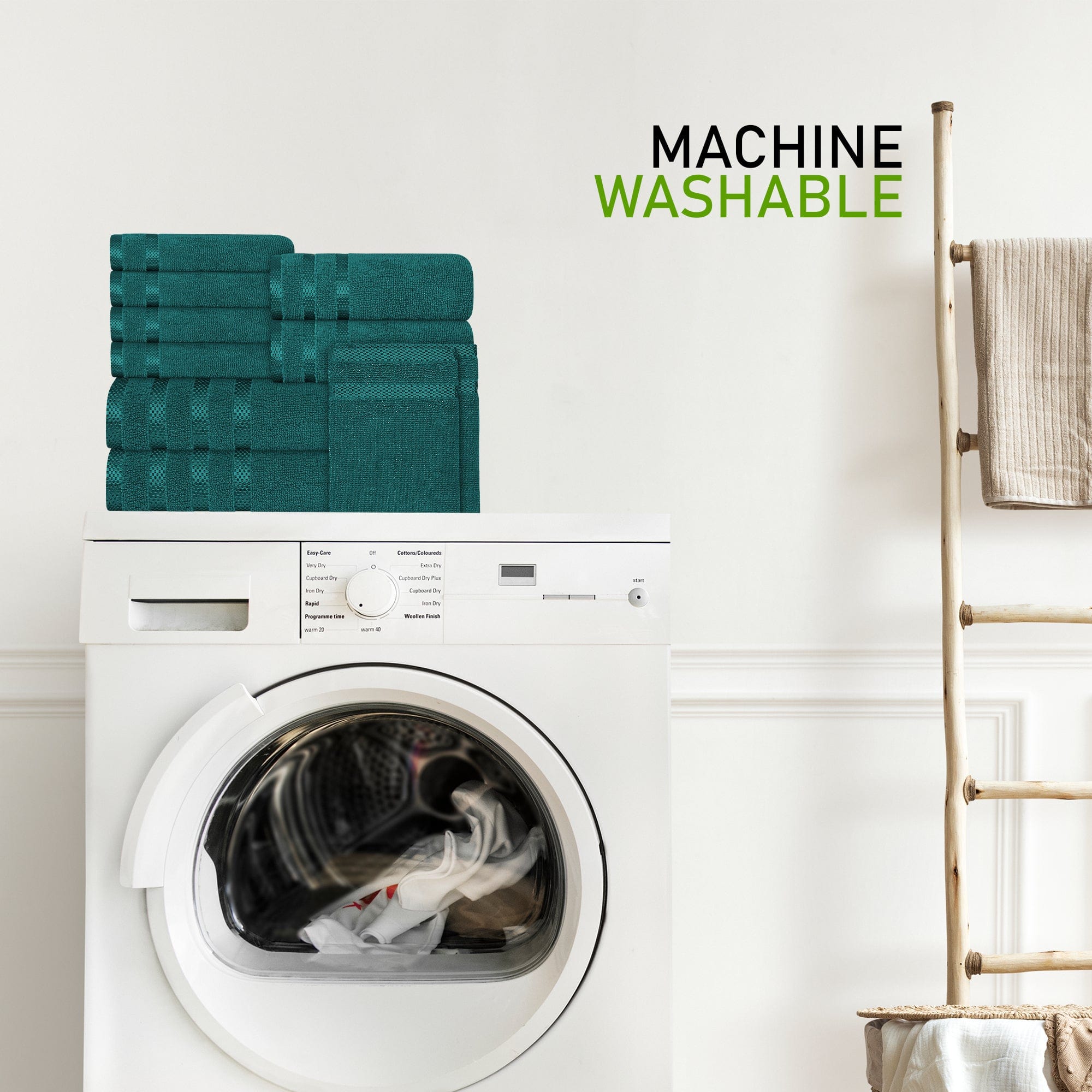 Belmont Viscose Stripe Jade Green Towels 100% Cotton Hotel Quality Super Absorbent 10 Piece Bale Set, 4 Hand Towel & 12 Face Cloths