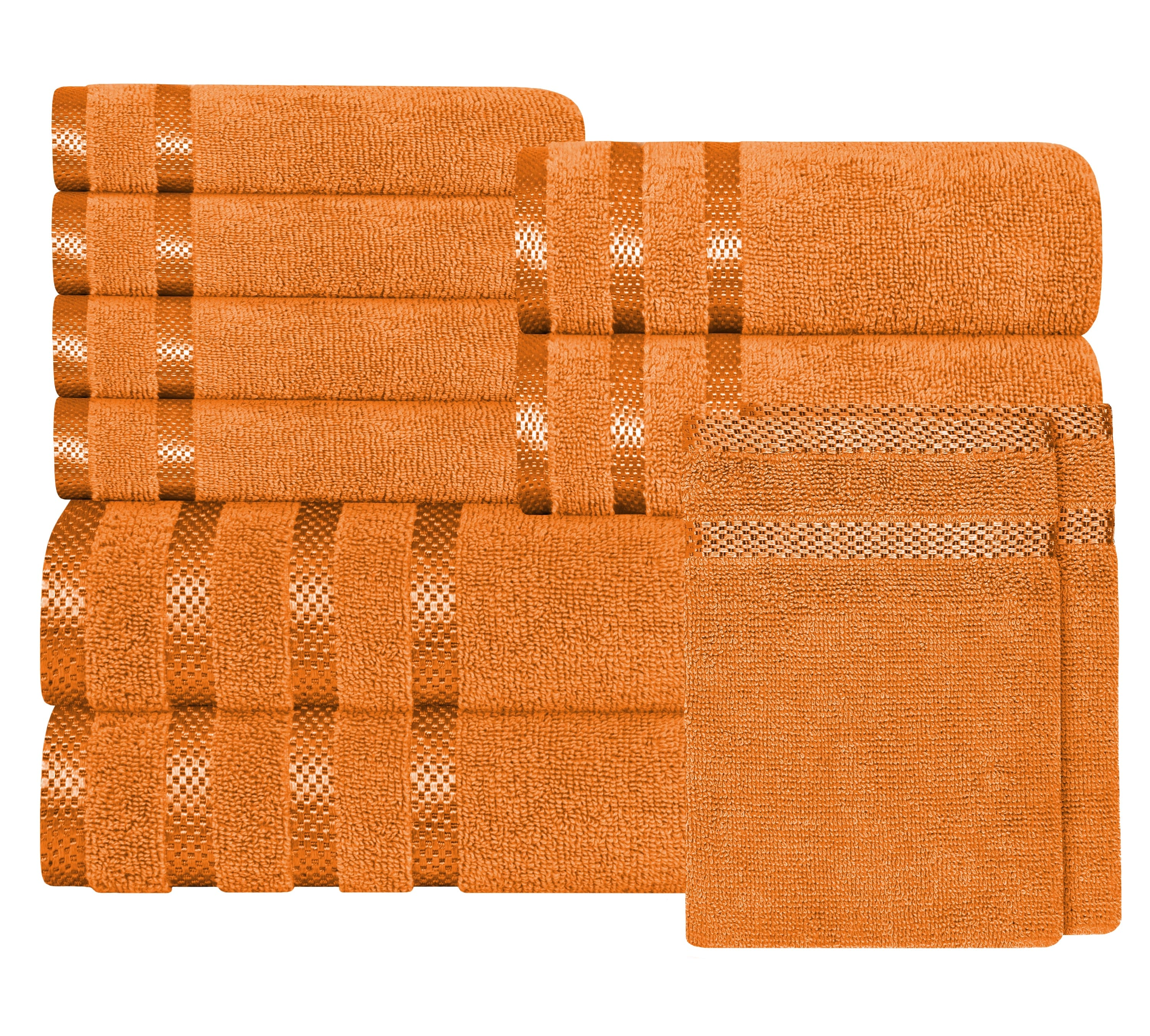 Belmont Viscose Stripe Orange Towels 100% Cotton Hotel Quality Super Absorbent 10 Piece Bale Set, 4 Hand Towel & 12 Face Cloths