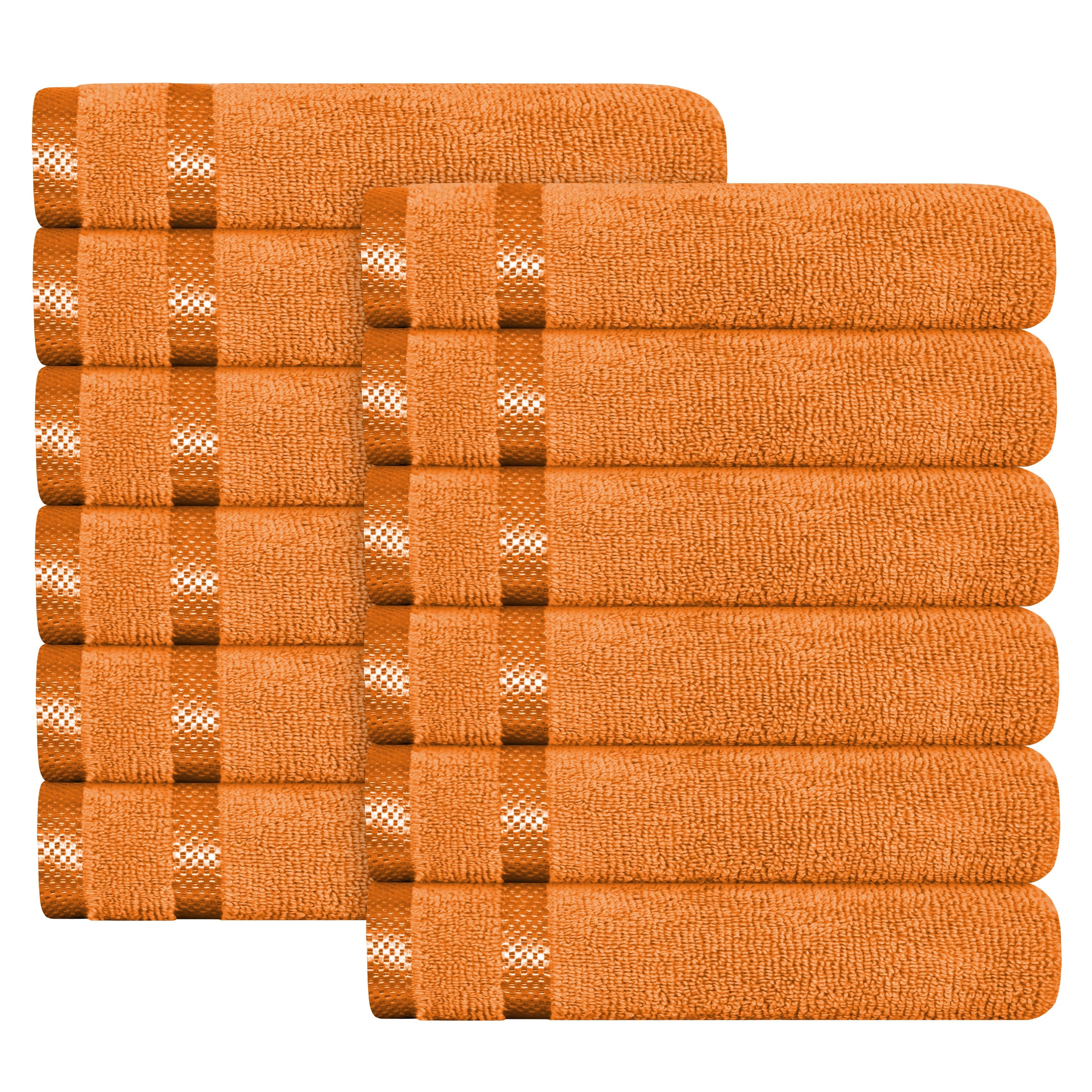 Belmont Viscose Stripe Orange Towels 100% Cotton Hotel Quality Super Absorbent 10 Piece Bale Set, 4 Hand Towel & 12 Face Cloths