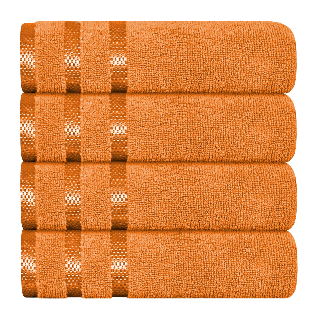 Belmont Viscose Stripe Orange Towels 100% Cotton Hotel Quality Super Absorbent 10 Piece Bale Set, 4 Hand Towel & 12 Face Cloths