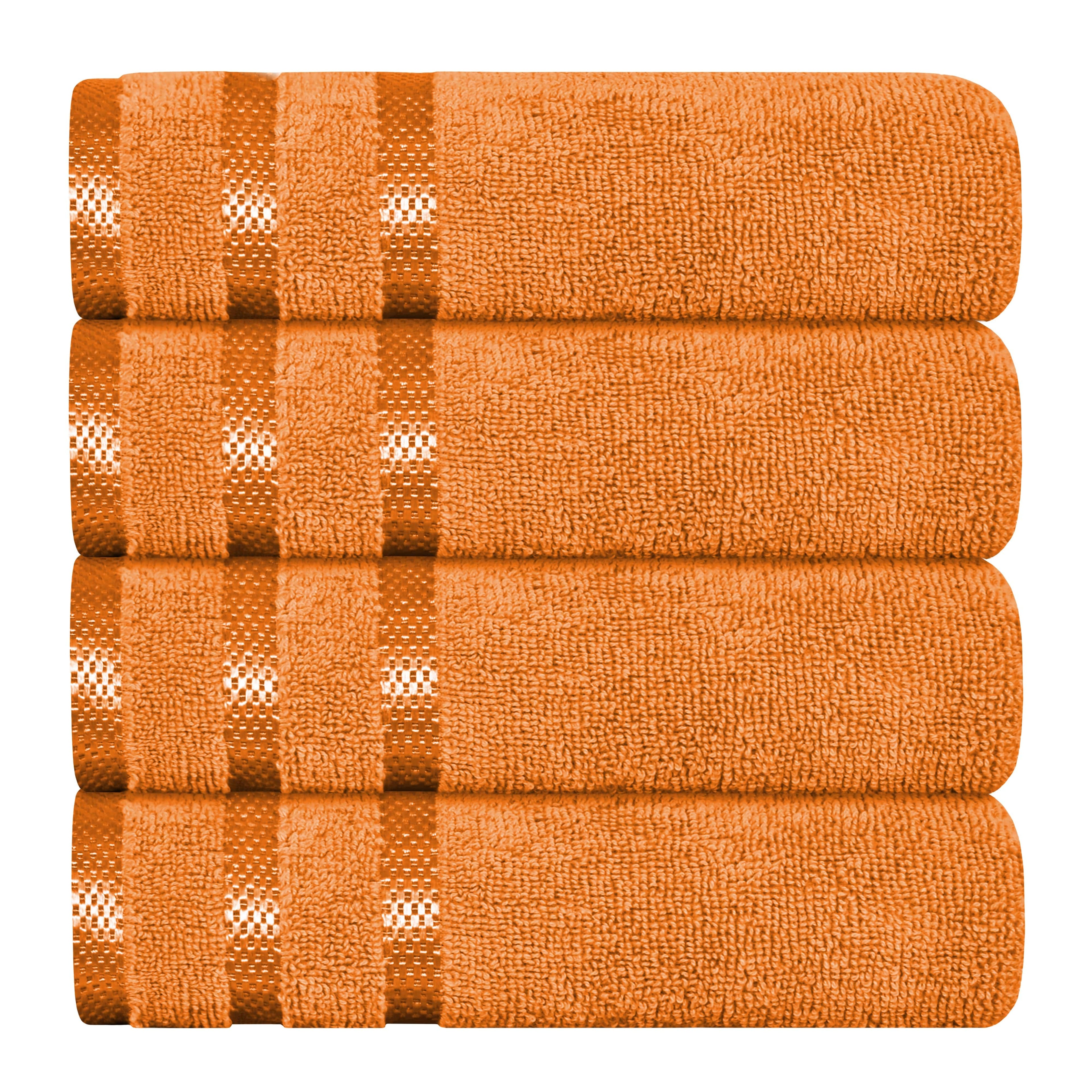Belmont Viscose Stripe Orange Towels 100% Cotton Hotel Quality Super Absorbent 10 Piece Bale Set, 4 Hand Towel & 12 Face Cloths