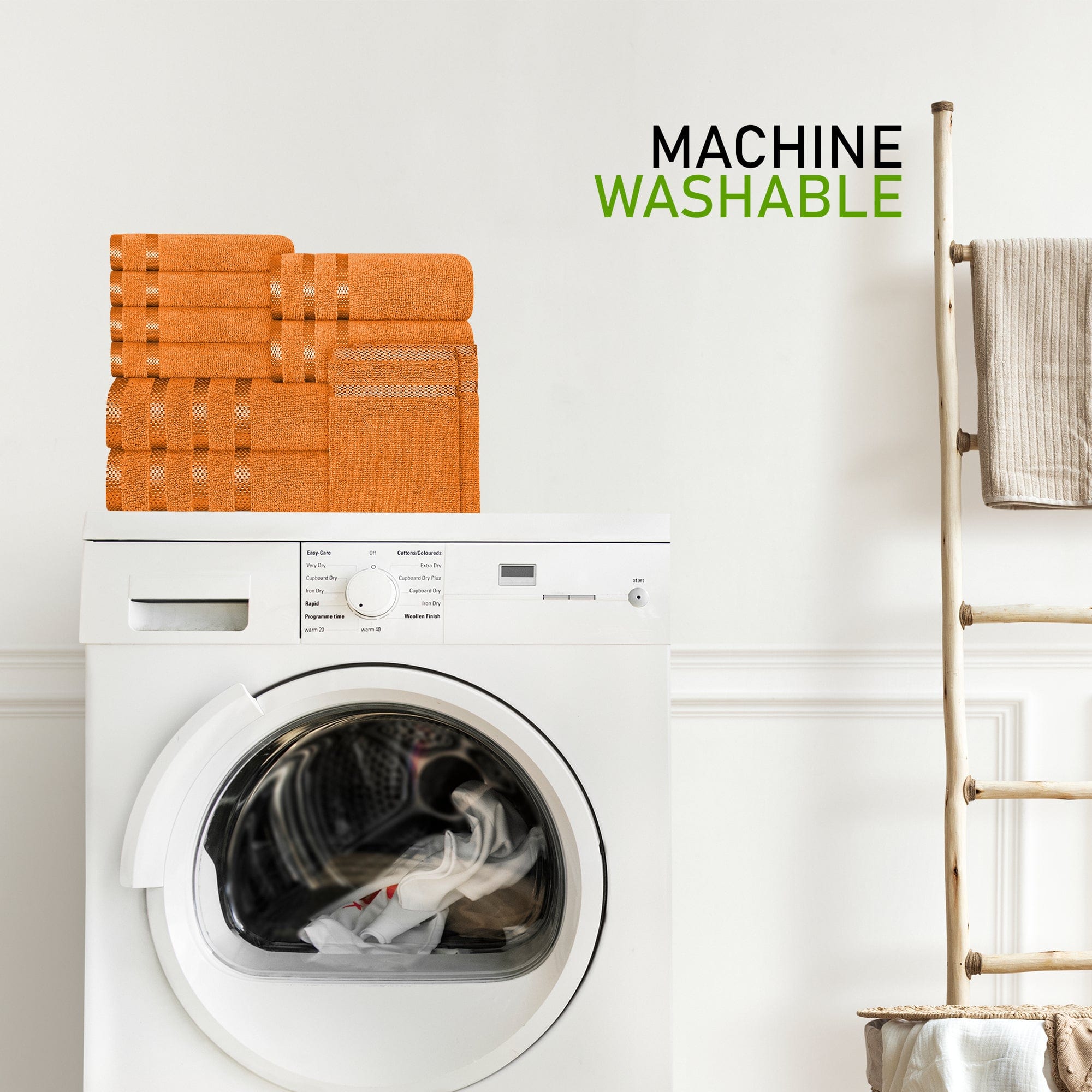 Belmont Viscose Stripe Orange Towels 100% Cotton Hotel Quality Super Absorbent 10 Piece Bale Set, 4 Hand Towel & 12 Face Cloths