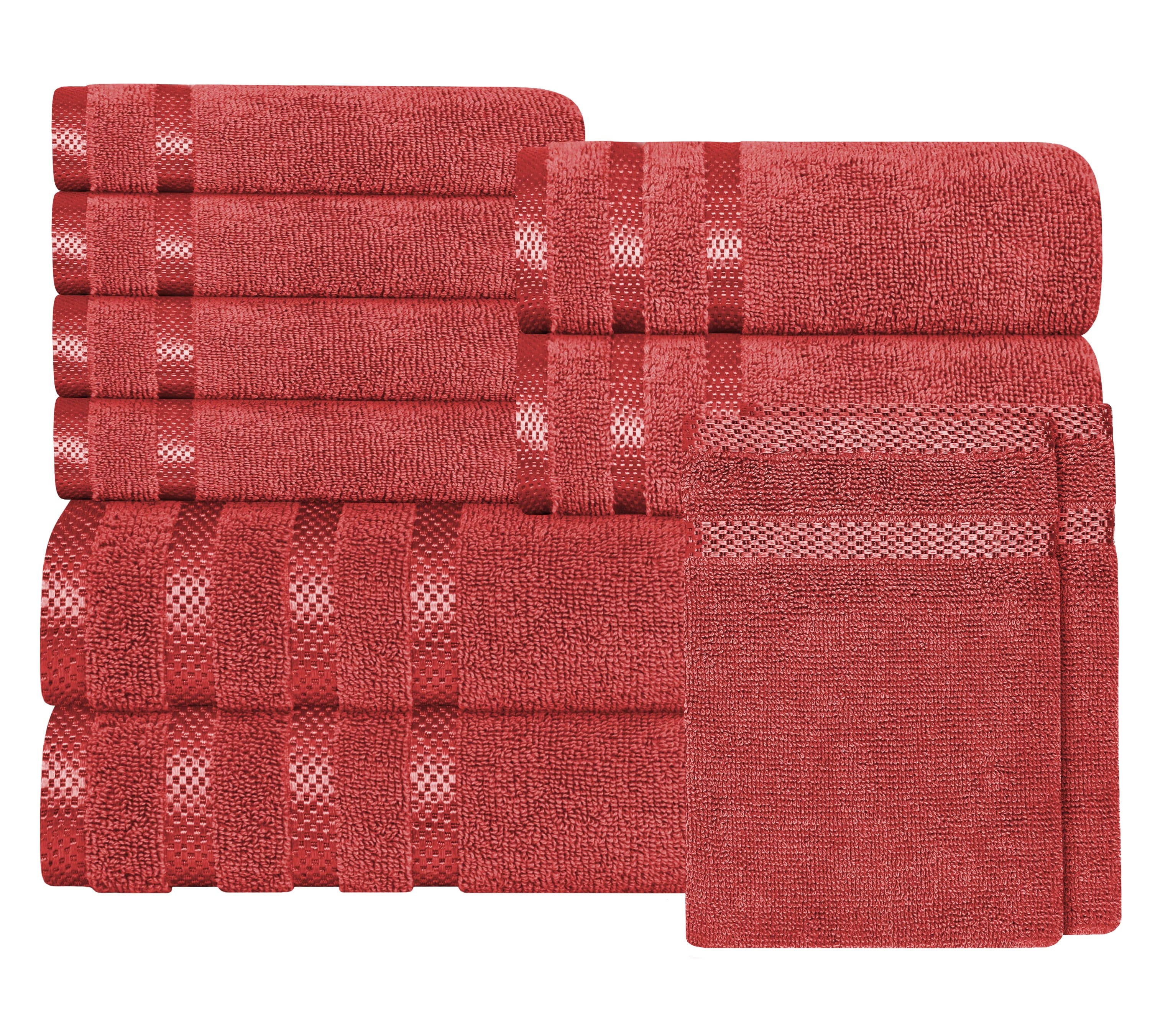 Belmont Viscose Stripe Red Towels 100% Cotton Hotel Quality Super Absorbent 10 Piece Bale Set, 4 Hand Towel & 12 Face Cloths