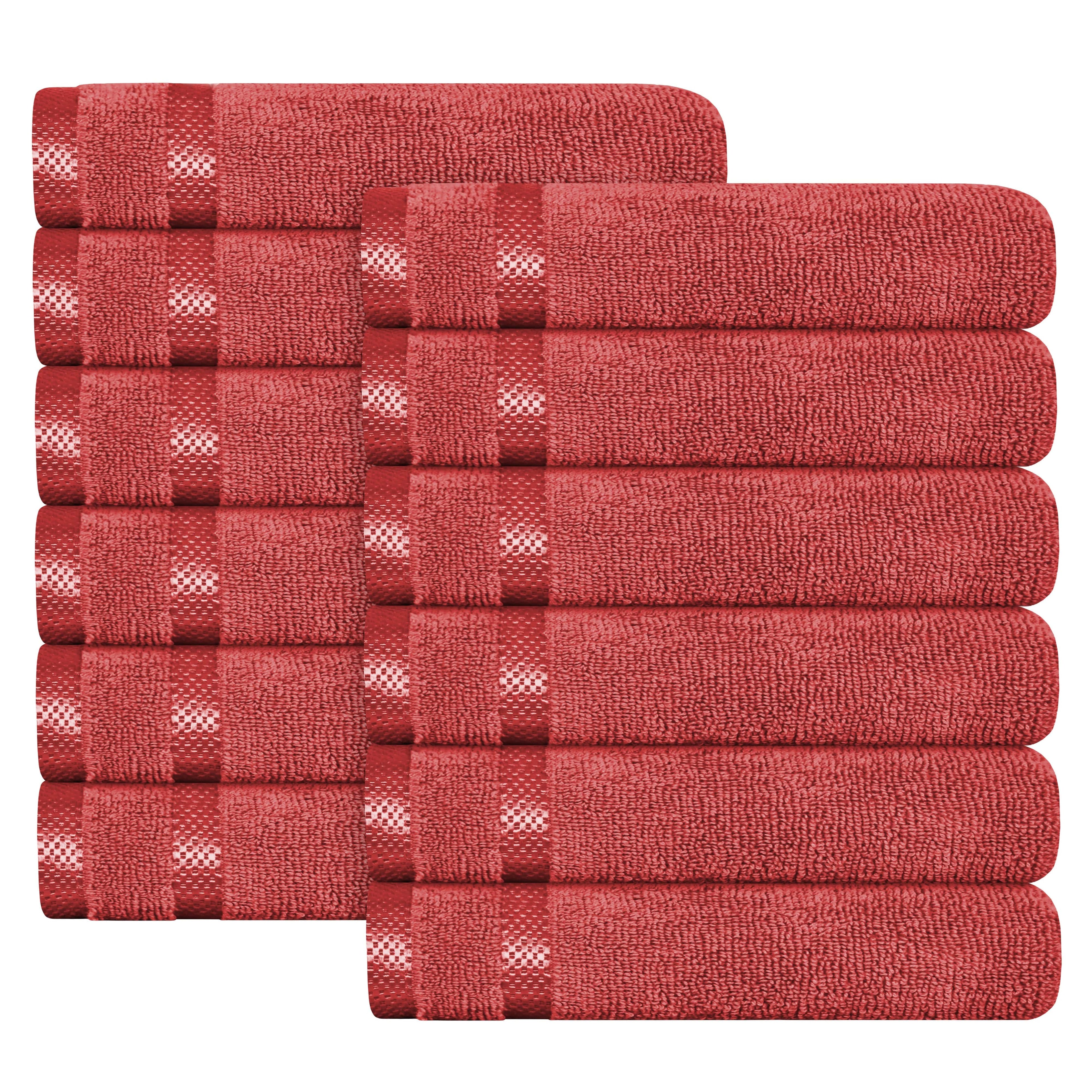 Belmont Viscose Stripe Red Towels 100% Cotton Hotel Quality Super Absorbent 10 Piece Bale Set, 4 Hand Towel & 12 Face Cloths