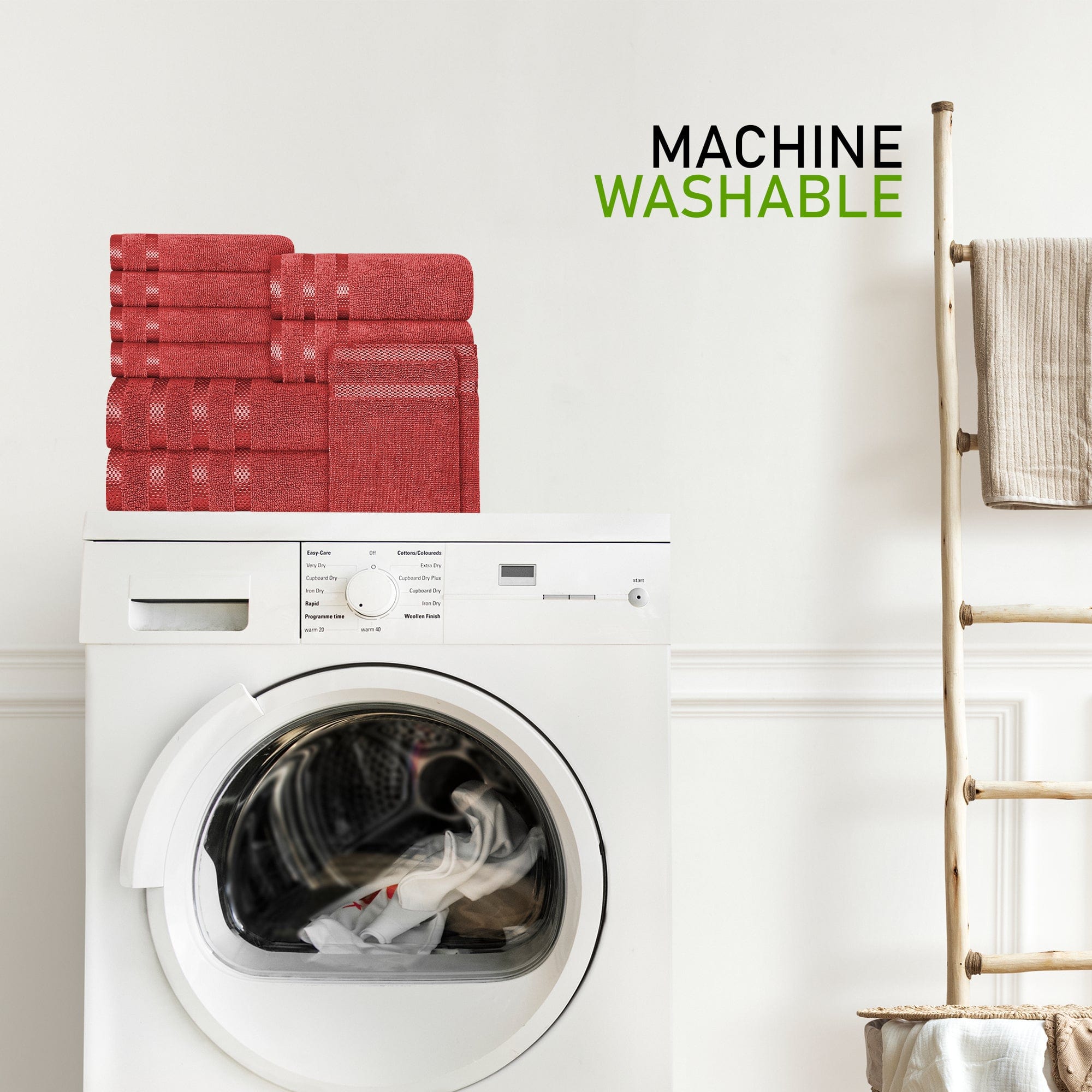 Belmont Viscose Stripe Red Towels 100% Cotton Hotel Quality Super Absorbent 10 Piece Bale Set, 4 Hand Towel & 12 Face Cloths