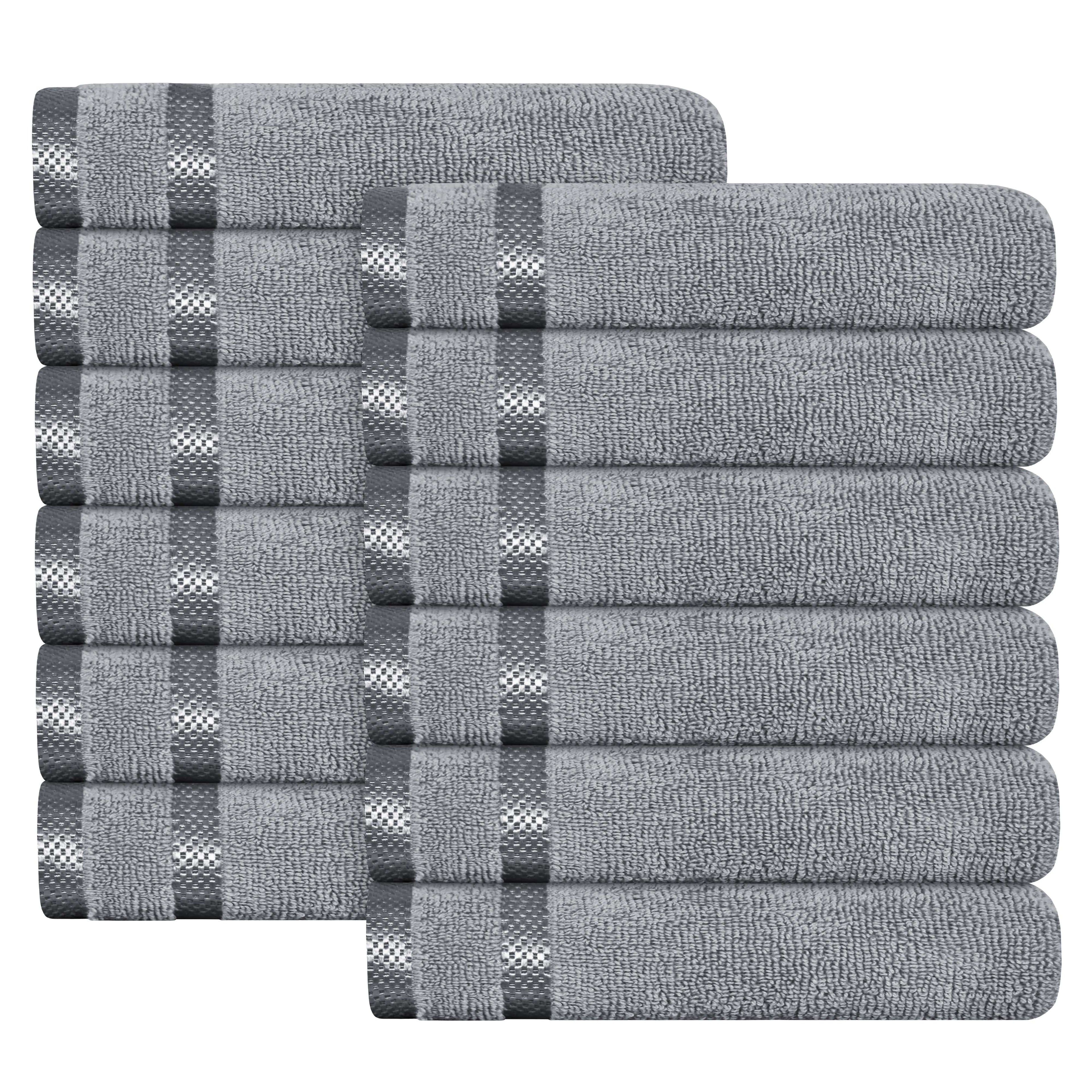 Belmont Viscose Stripe Silver Towels 100% Cotton Hotel Quality Super Absorbent 10 Piece Bale Set, 4 Hand Towel & 12 Face Cloths