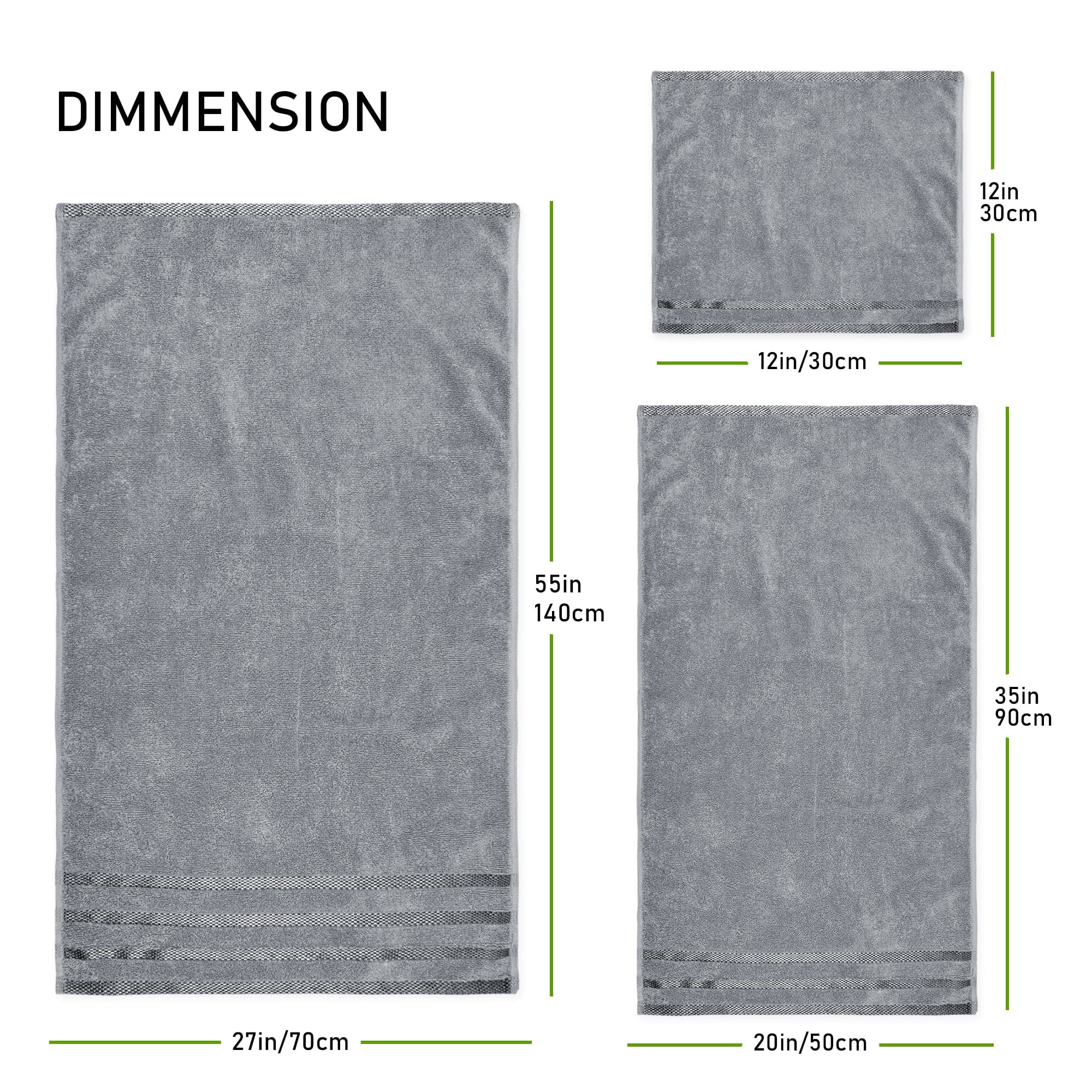 Belmont Viscose Stripe Silver Towels 100% Cotton Hotel Quality Super Absorbent 10 Piece Bale Set, 4 Hand Towel & 12 Face Cloths