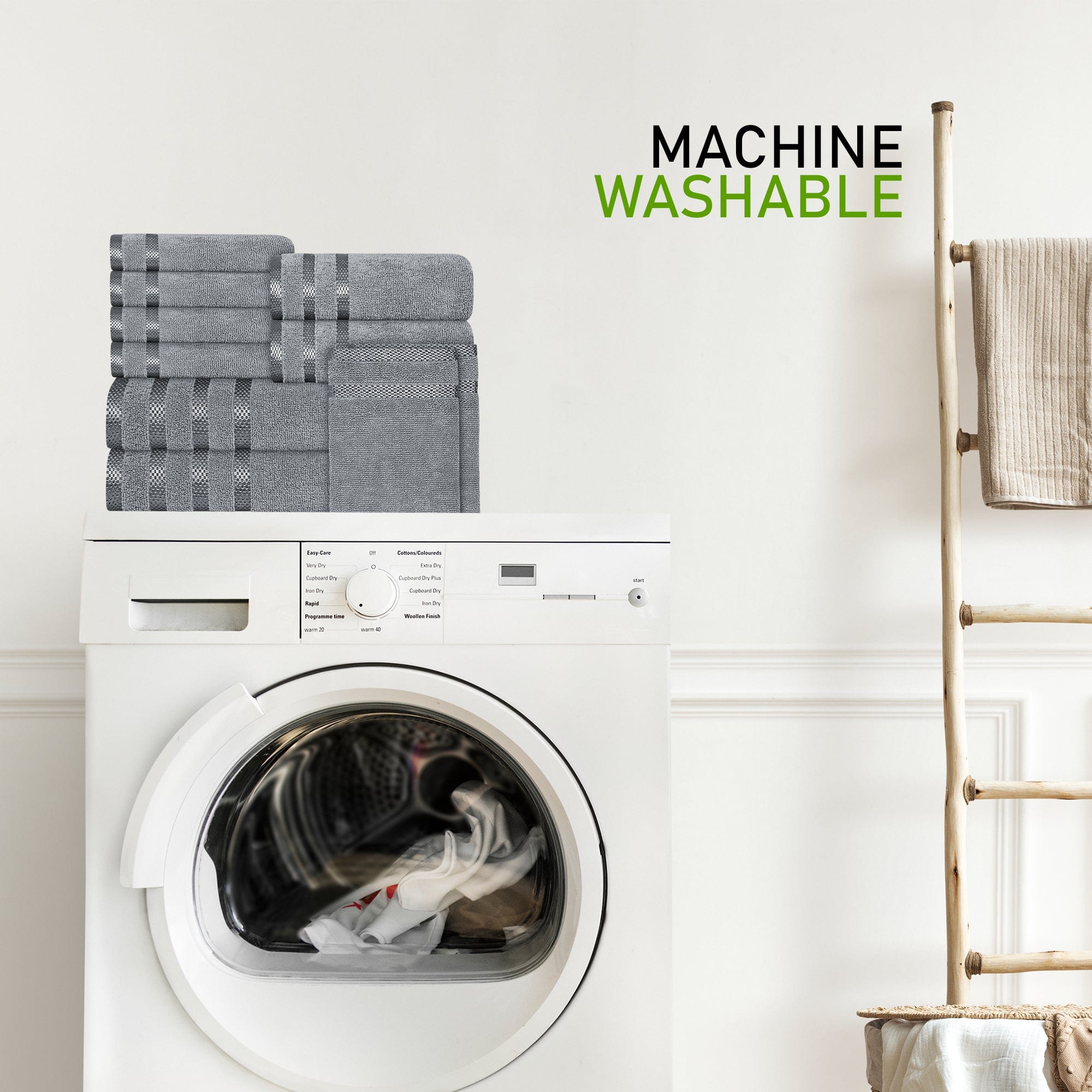 Belmont Viscose Stripe Silver Towels 100% Cotton Hotel Quality Super Absorbent 10 Piece Bale Set, 4 Hand Towel & 12 Face Cloths