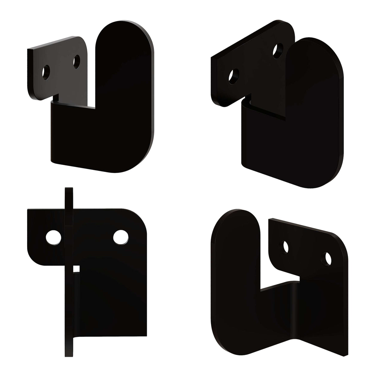 Black metal wall hook brackets with screw holes and different hook shapes