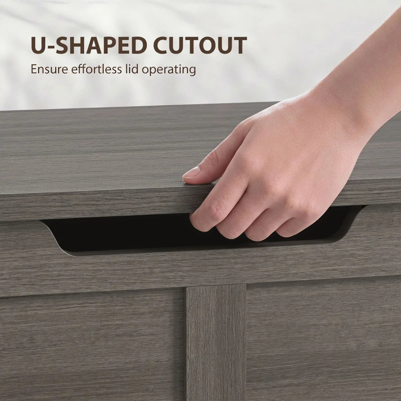 Dark grey wood-effect storage box with U-shaped lid cutout for easy lifting
