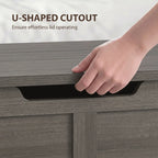 Dark grey wood-effect storage box with U-shaped lid cutout for easy lifting