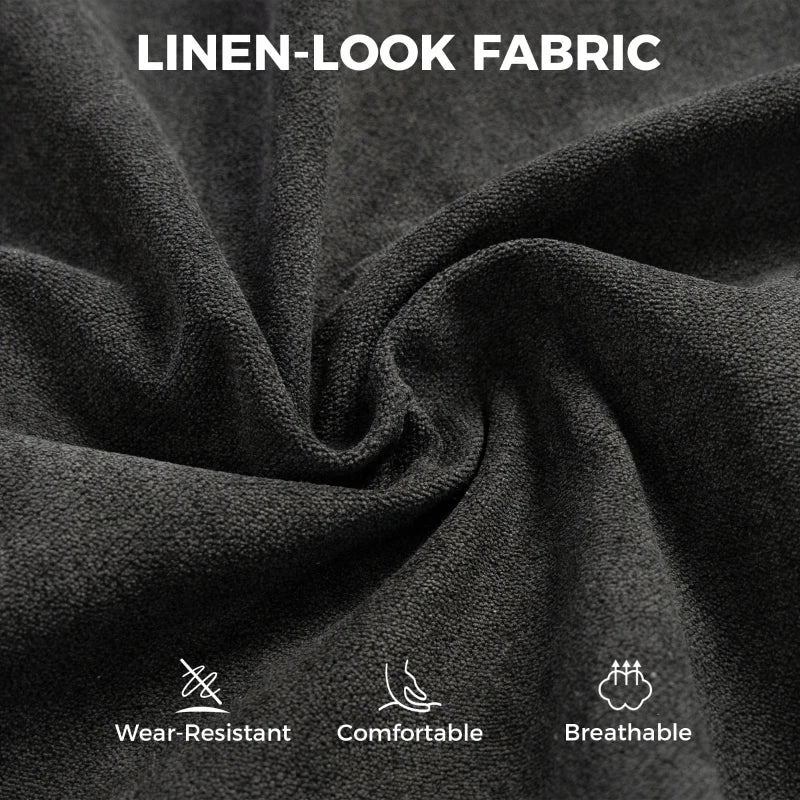 Close-up of black linen-look fabric upholstery with textured weave