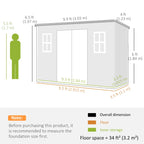 Rectangular outdoor storage shed layout with dimension lines and floor space.