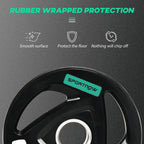 Black rubber-coated Olympic weight plate with tri-grip cutouts and 5 cm center hole
