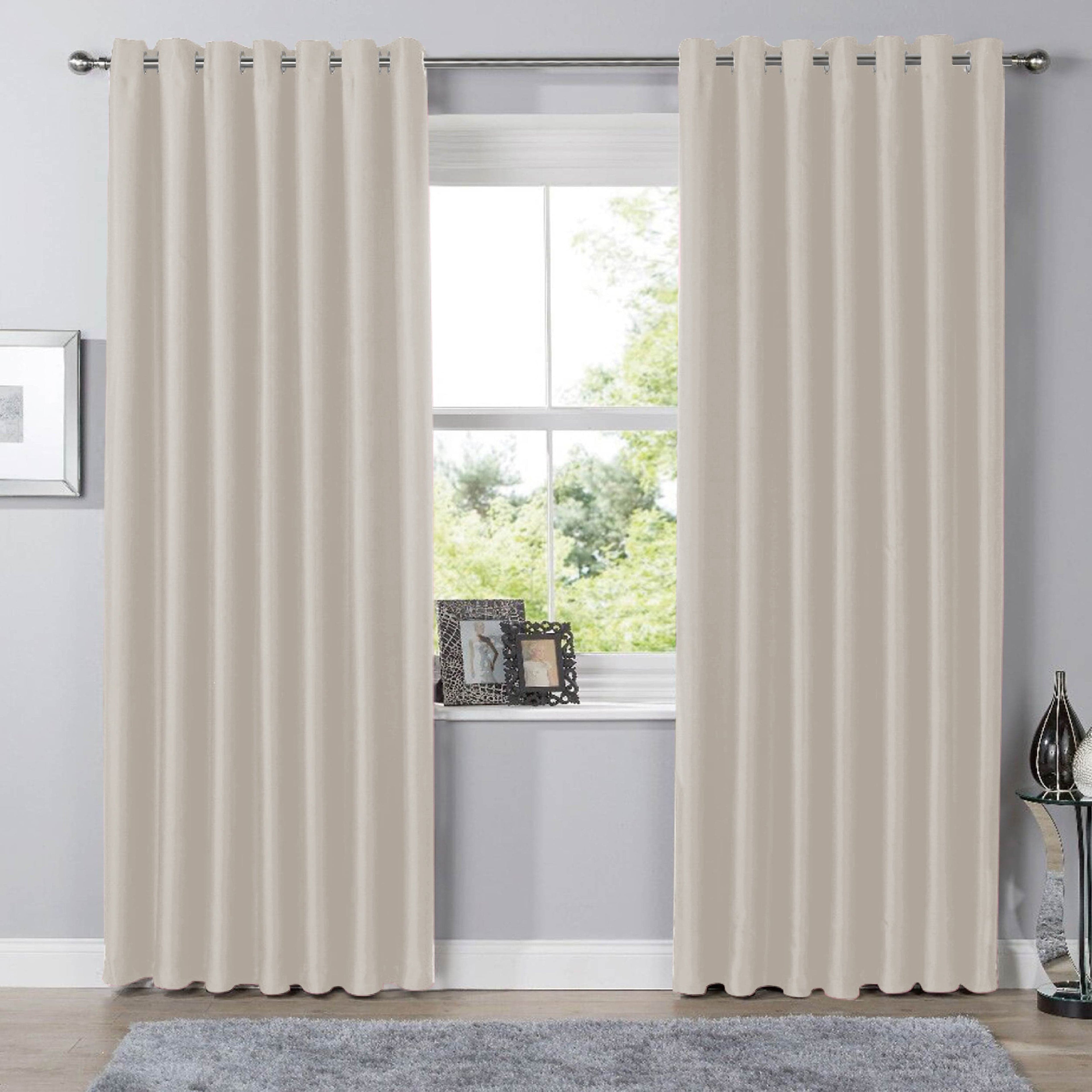 Blackout Natural Eyelet Curtains Thermal Ring Top Window Treatment for Living Room & Bedroom