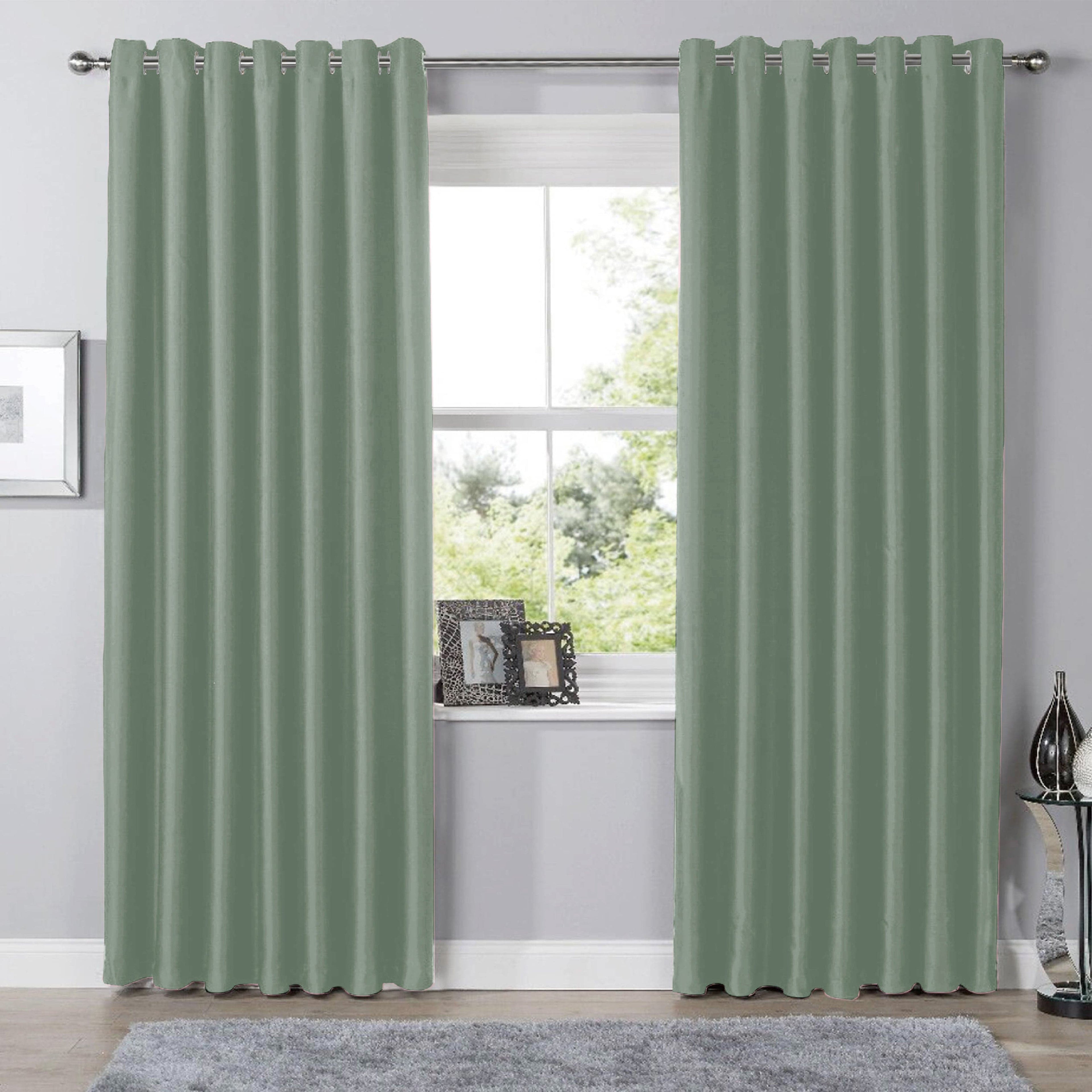 Blackout Sage Green Eyelet Curtains Thermal Ring Top Window Treatment for Living Room & Bedroom