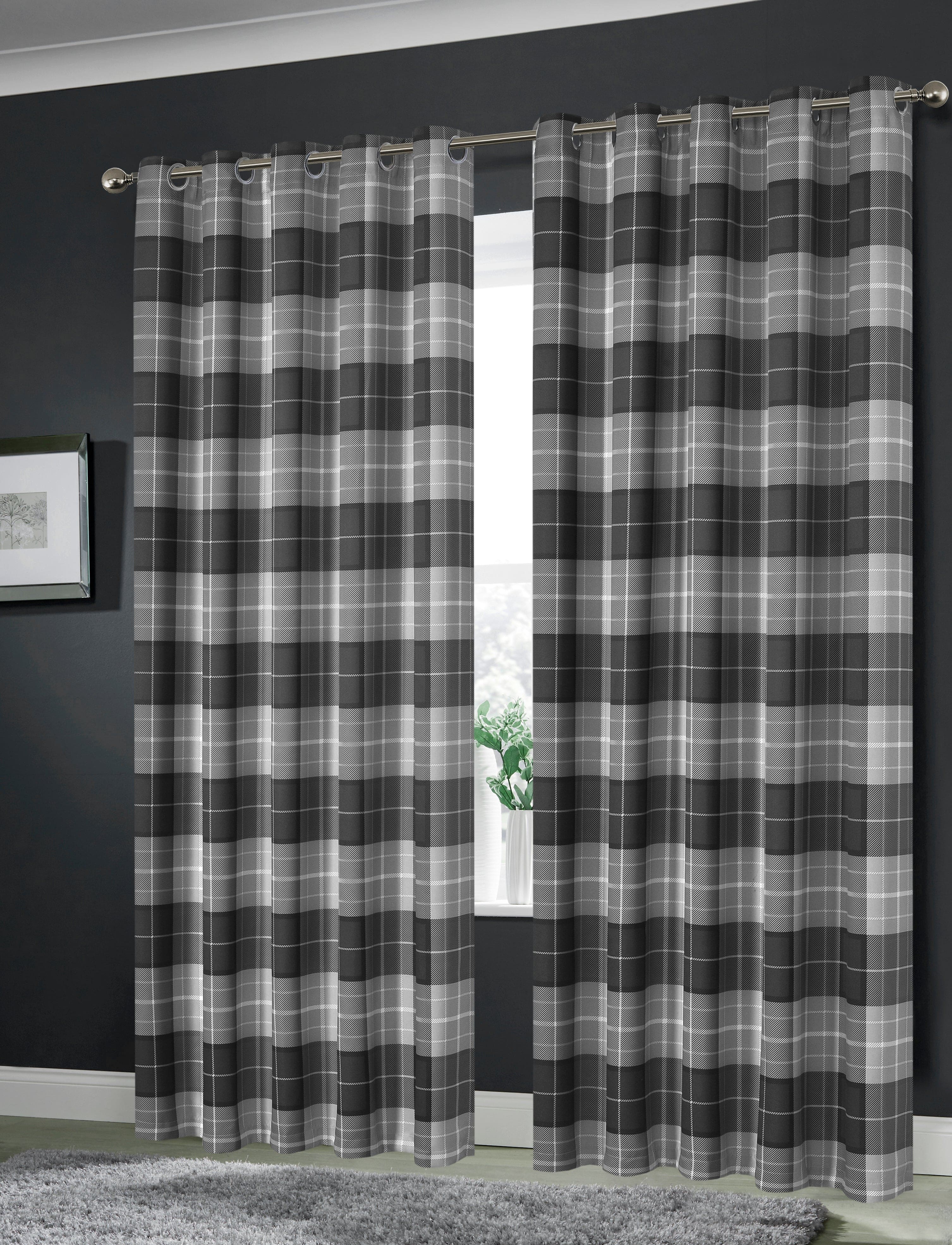 Blackout Thermal Curtains with Check and Marble Design Energy Saving Light Blocking Panels Multiple Sizes and Colours