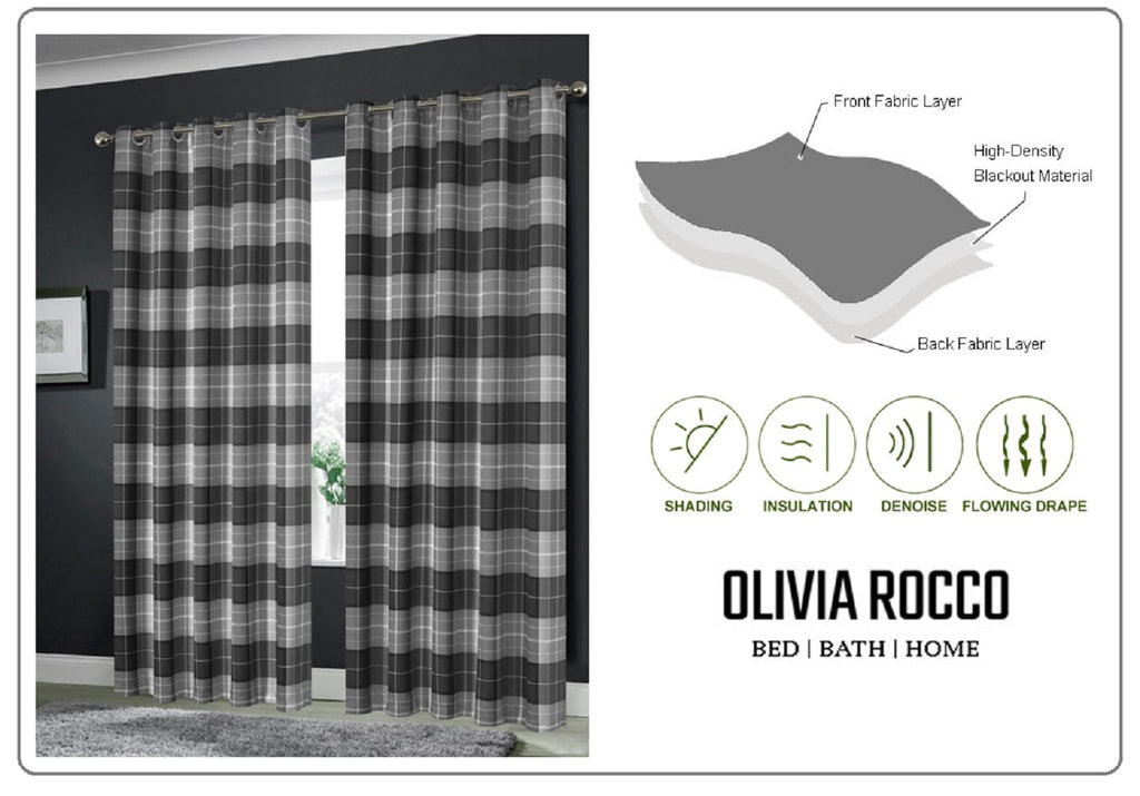 Blackout Thermal Curtains with Check and Marble Design Energy Saving Light Blocking Panels Multiple Sizes and Colours