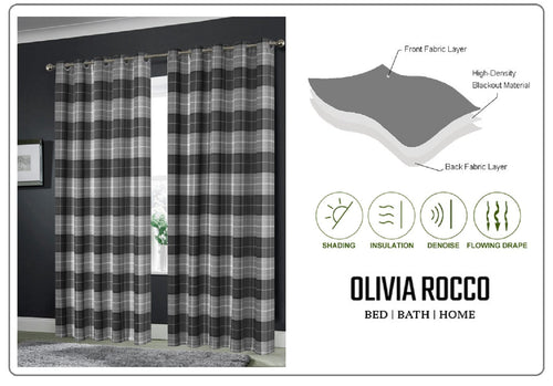 Blackout Thermal Curtains with Check and Marble Design Energy Saving Light Blocking Panels Multiple Sizes and Colours