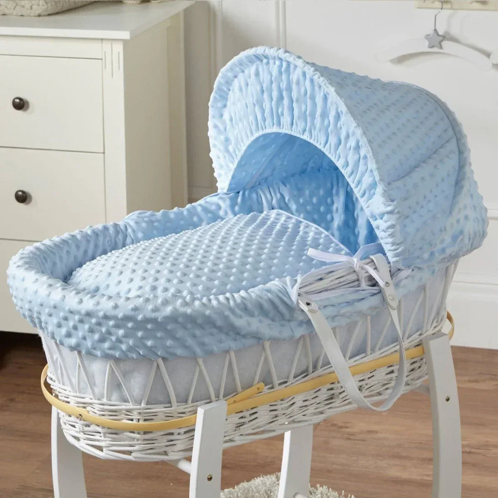 blue-dimple-white-wicker-baby-moses-basket-with-stand-903316 - Bobobiy