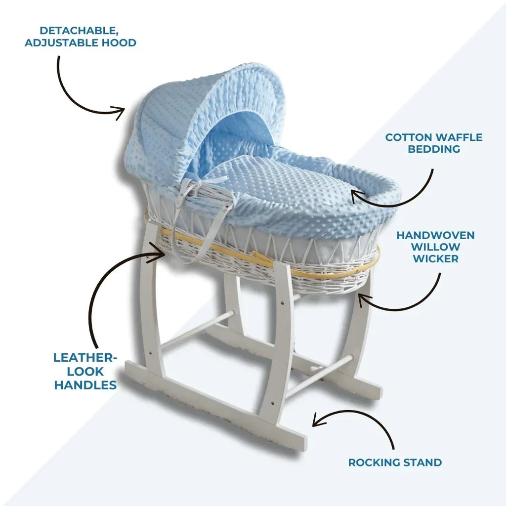 blue-waffle-white-wicker-baby-moses-basket-with-stand-374155 - Bobobiy