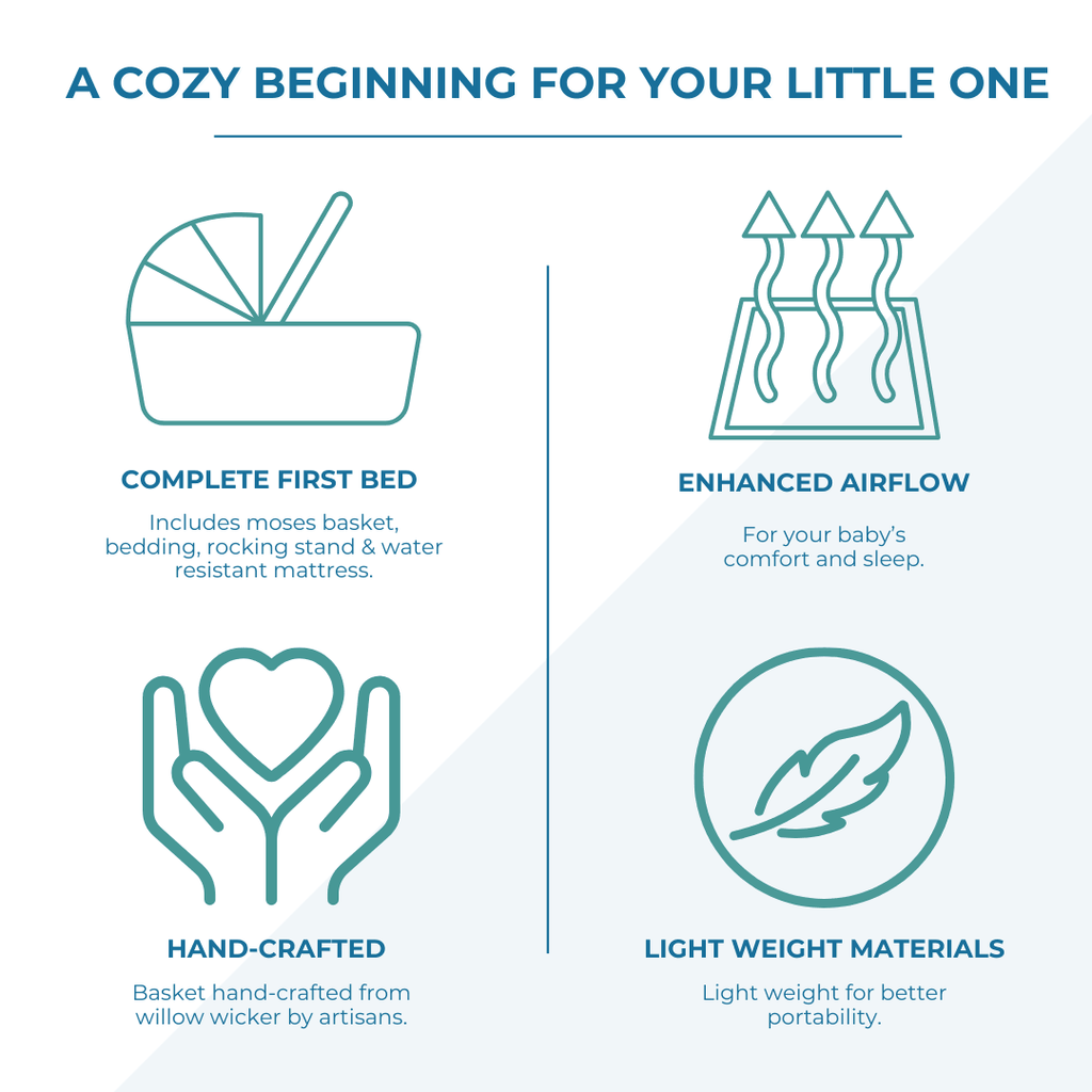 White Dimple Grey Wicker Baby Moses Basket With Stand - Bobobiy