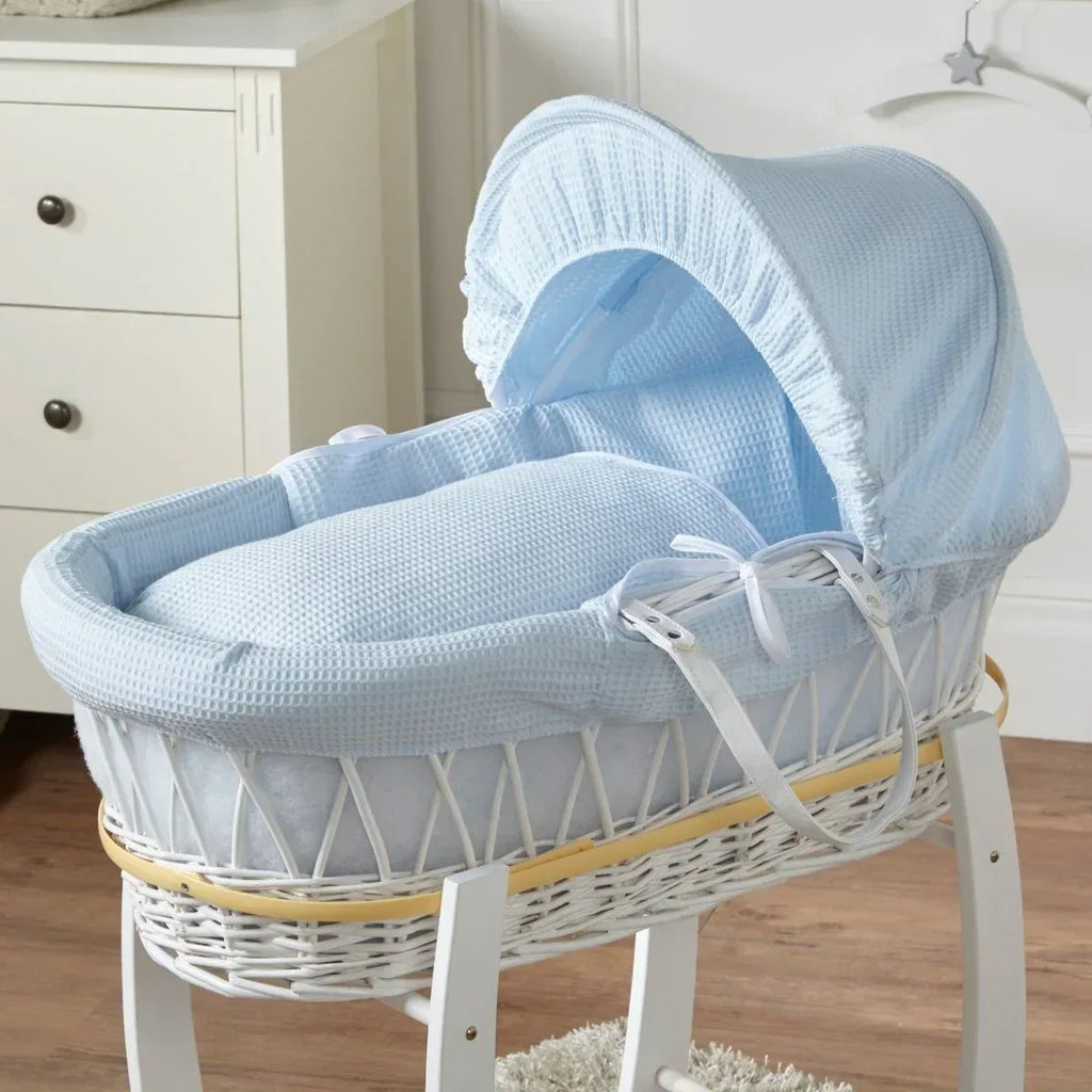 blue-waffle-white-wicker-baby-moses-basket-with-stand-716948 - Bobobiy