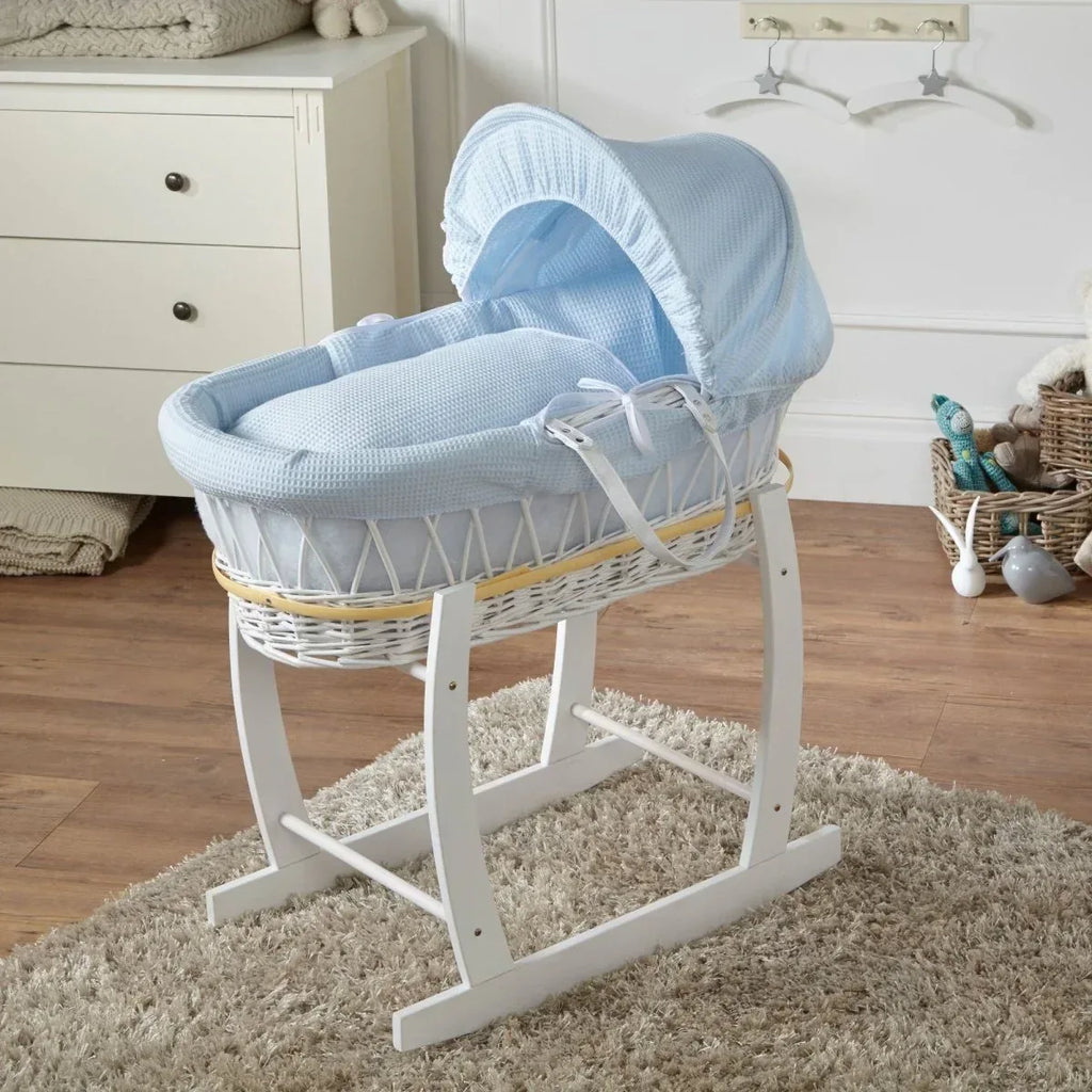 blue-waffle-white-wicker-baby-moses-basket-with-stand-760708 - Bobobiy