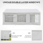 White gazebo canopy with clear double-layer window panels and side zippered openings