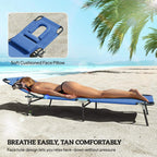 Blue soft-cushioned sun lounger with face-hole pillow for comfortable lounging
