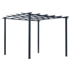 Black metal pergola garden gazebo with rectangular slatted trellis roof frame